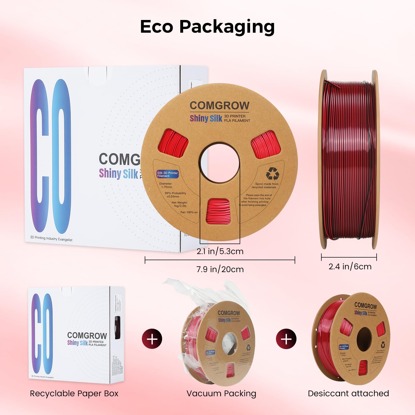 Comgrow Silk Pla 3D Printer Filament, Dual Color 2 In 1 Black And Red, 3D Printing Pla Filament 1.75Mm, Dimensional Accuracy +/