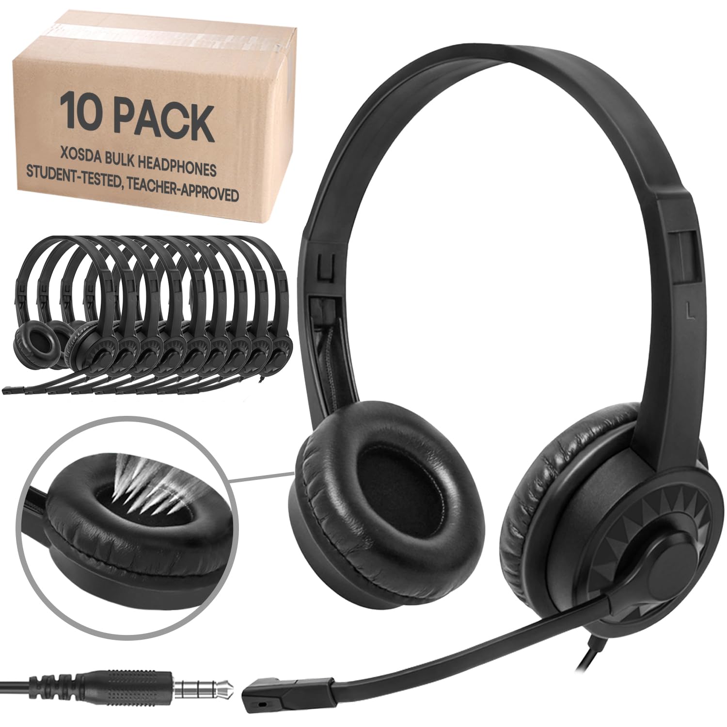 Xosda 10 Pack Bulk Headphones With Microphone For School Classroom Office, Noise Canceling Wired Computer Headphones With Rotati
