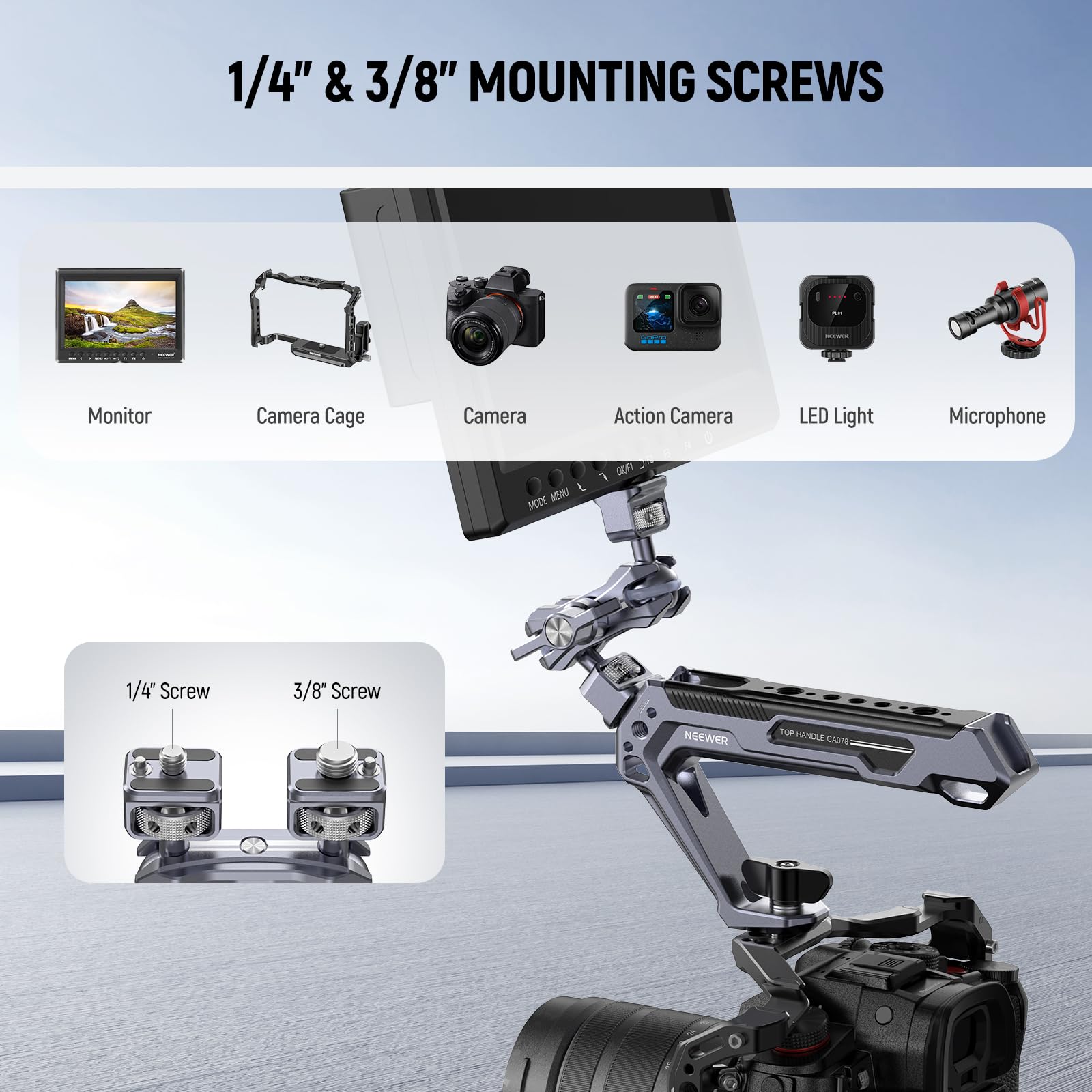 Neewer Lightweight Magic Arm, Articulating Friction Arm With 1/4'' & 3/8'' Screws, Retractable Anti Twist Locating Pin & 360 Bal