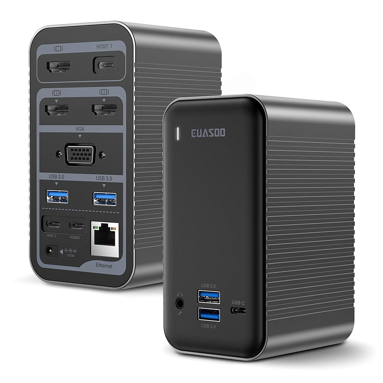 EUASOO Docking Station USB-C 4K Quadruple Display Universal Laptop Docking Station for MacBook and Windows (3 HDMI, VGA, Gigabit