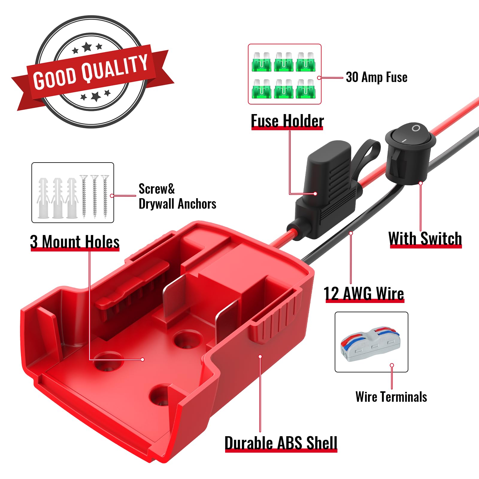 Azocek 2 Packs Power Wheel Adapter Compatible With Milwaukee 18V Battery Adapter Power Wheel Battery Converter Kit With Fuse & S
