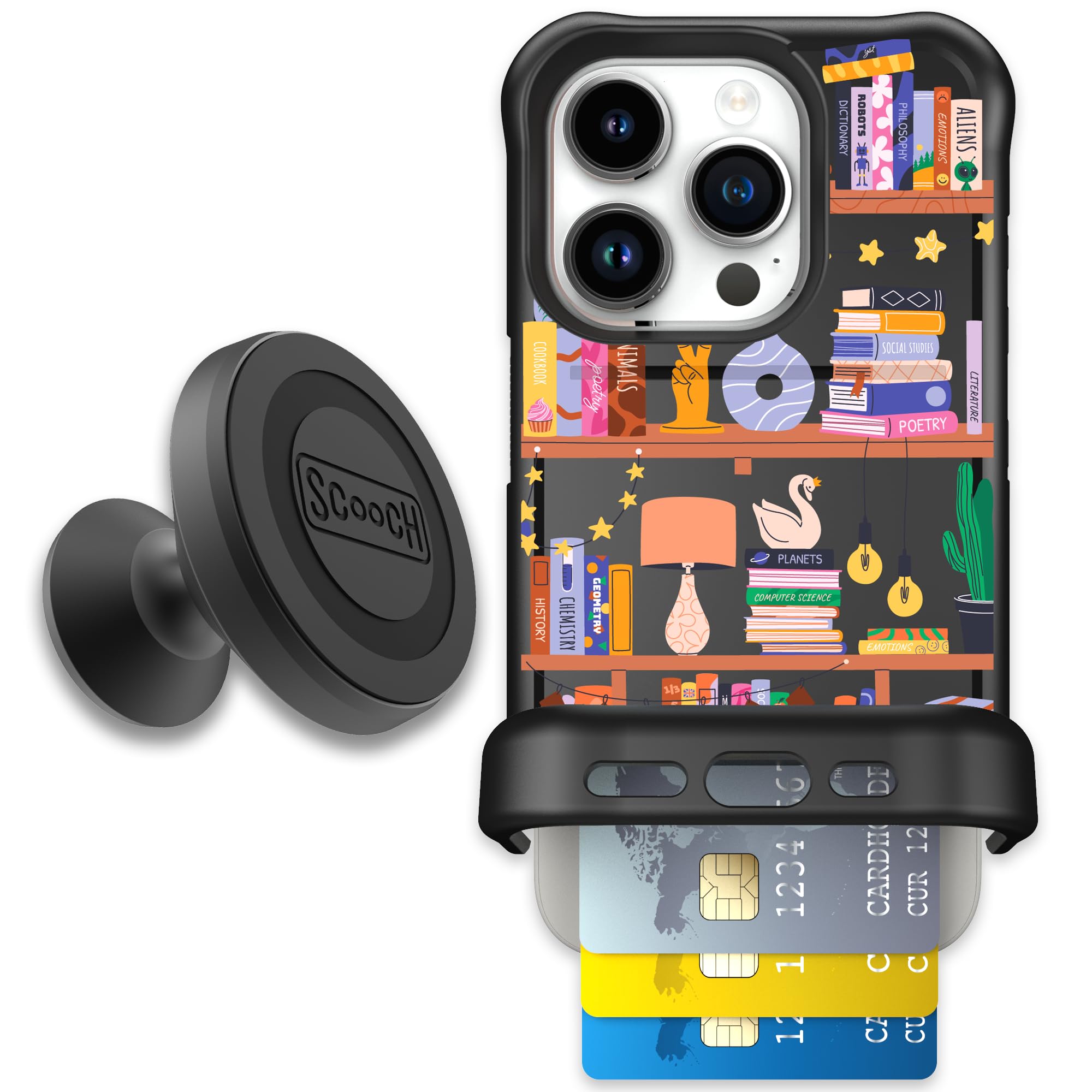 Scooch for iPhone 15 Pro Case with Card Holder, Wingmate Wallet Case with Hidden Card Slot and RFID Protection, Starter Bundle w