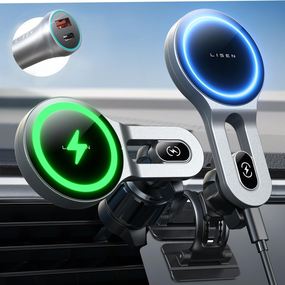 Lisen For Magsafe Car Mount Charger 15W, Dashboard & Vent, For Iphone 16 Wireless Car Charger Magnetic Car Phone Holder Mount Fi