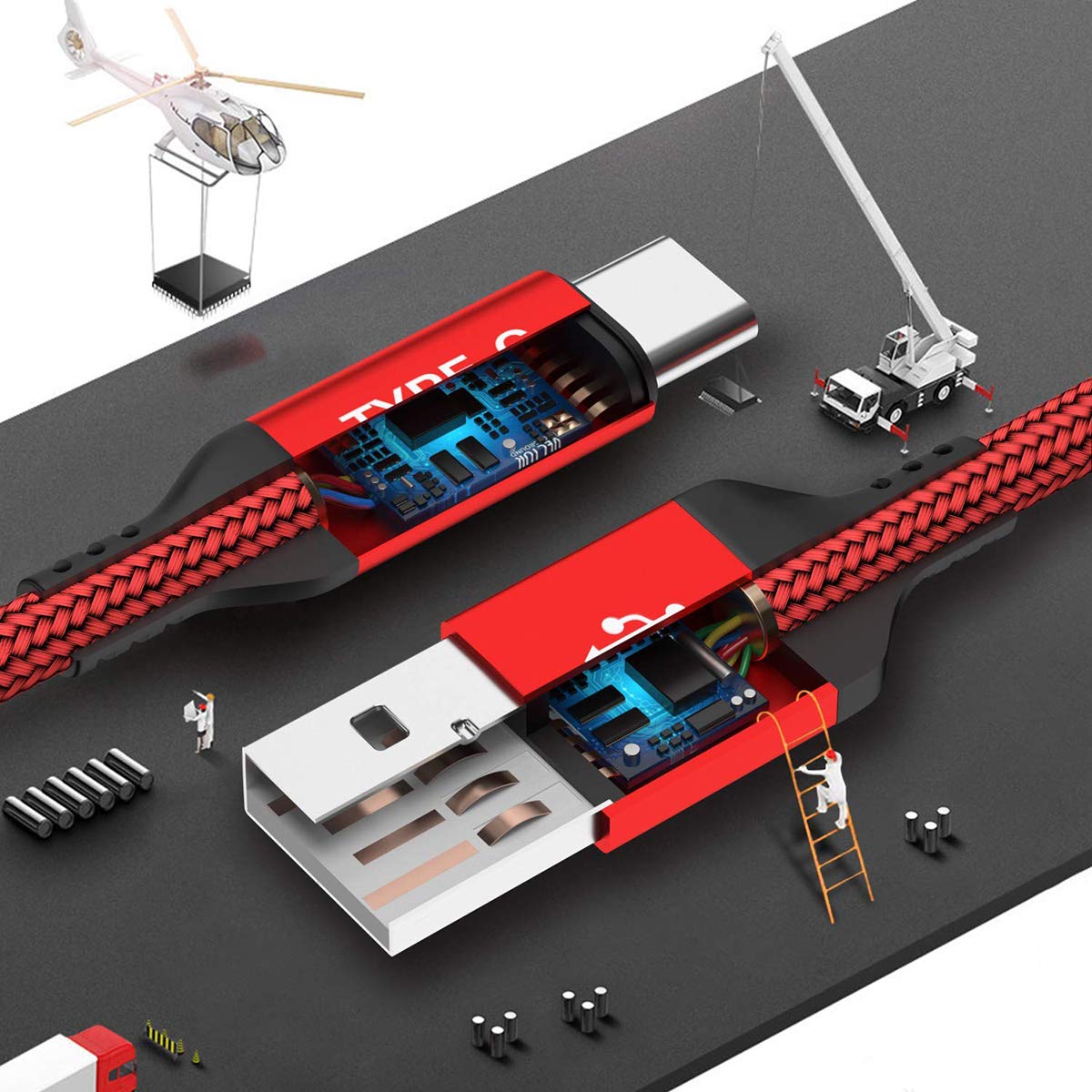 Akoada [3 Pack Usb C Cable 10Ft, Usb C Charger Cable 10 Ft Fast Nylon Braided Cord Compatible With Samsung Galaxy Note 9 8 S21 S20 S10 10 Plus,Lg V70 V60 G8 G7 Thinq,Moto Z Z3,Switch (Red)