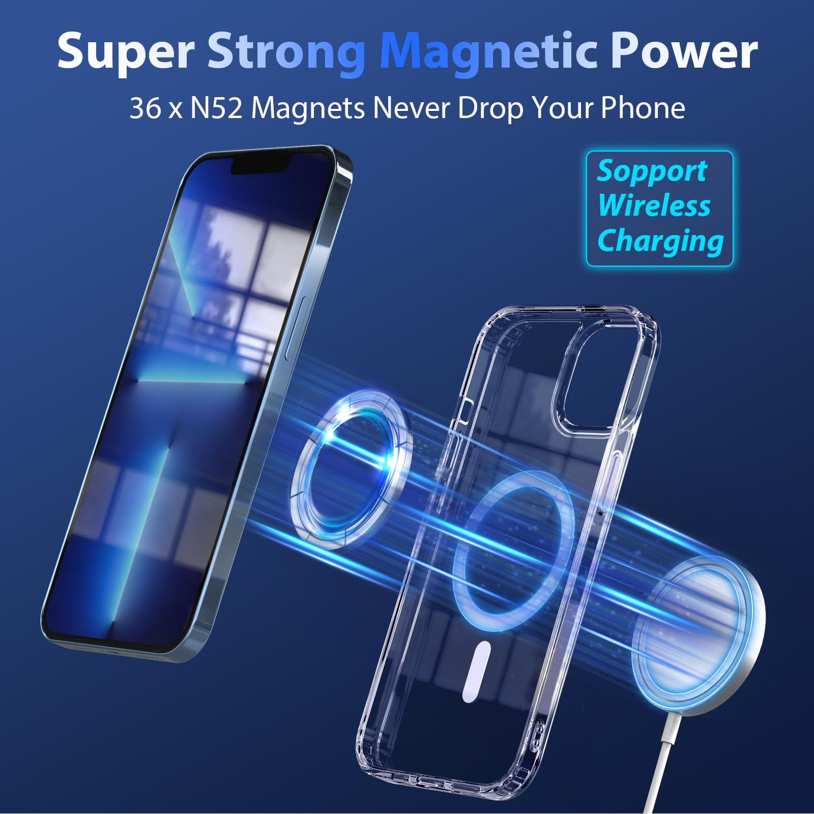 Yzoiko Strong Magnetic Translucent Case For Iphone 13 Pro [10Ft Military Grade Protection] Compatible With Magsafe Shockproof Sl