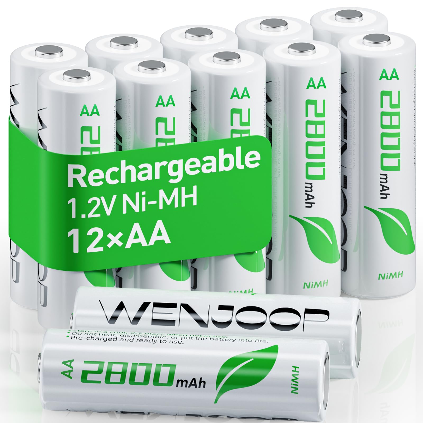 Wenjoop Rechargeable Aa Batteries, 2800Mah High Capacity, Nimh Aa Rechargeable Batteries 12 Pack Long Battery Life Double A Batt