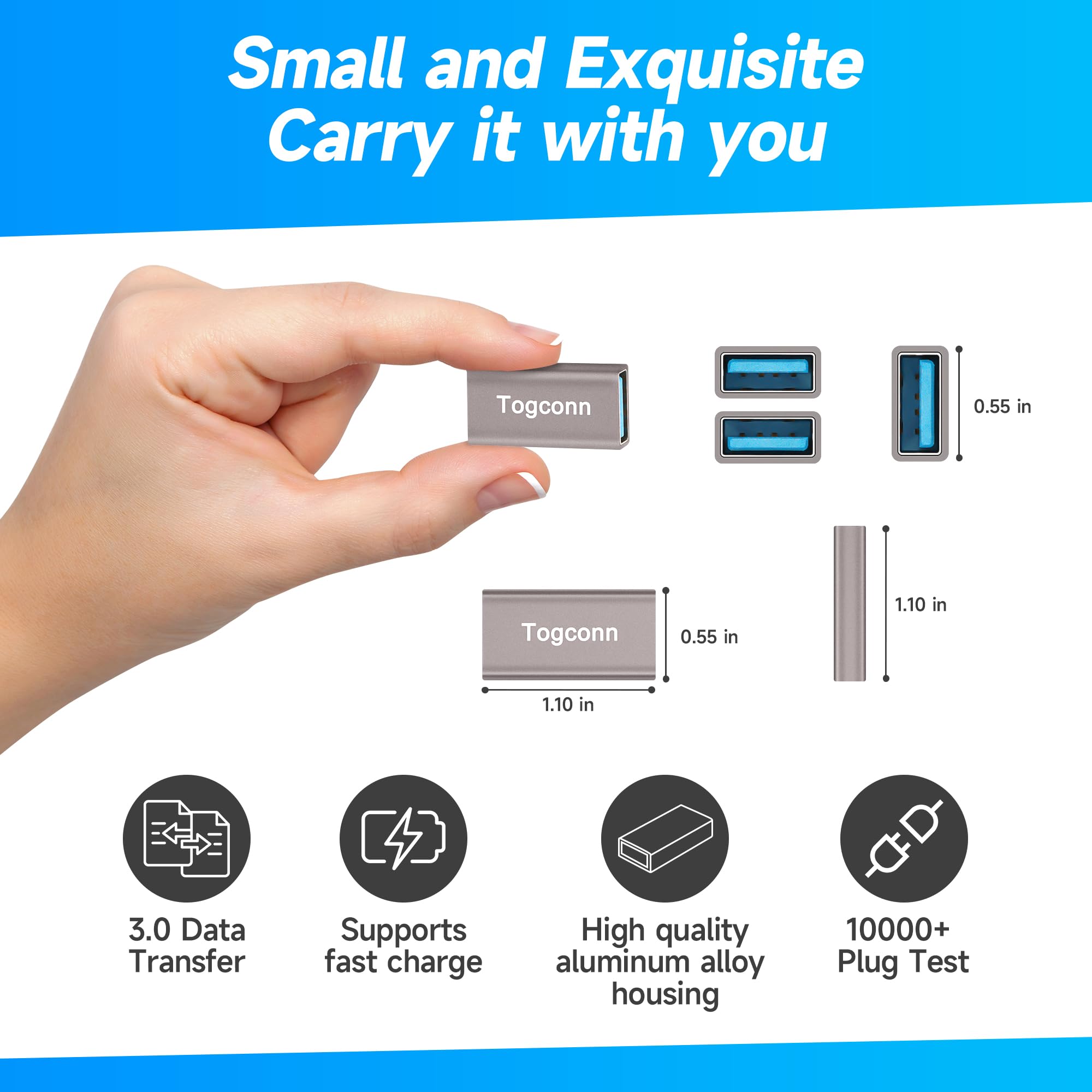 Togconn Female To Female Usb Adapter(4 Pack), Usb Type A 3.0 Female To Female 3.0 Cable Coupler, High Speed Usb Extension Connec
