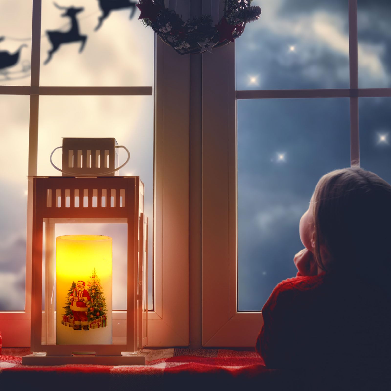 Whaline Christmas Led Flameless Candles Santa Snowman Tree Warm Light Battery Operated Pillar Candles Xmas Watercolor Electric F