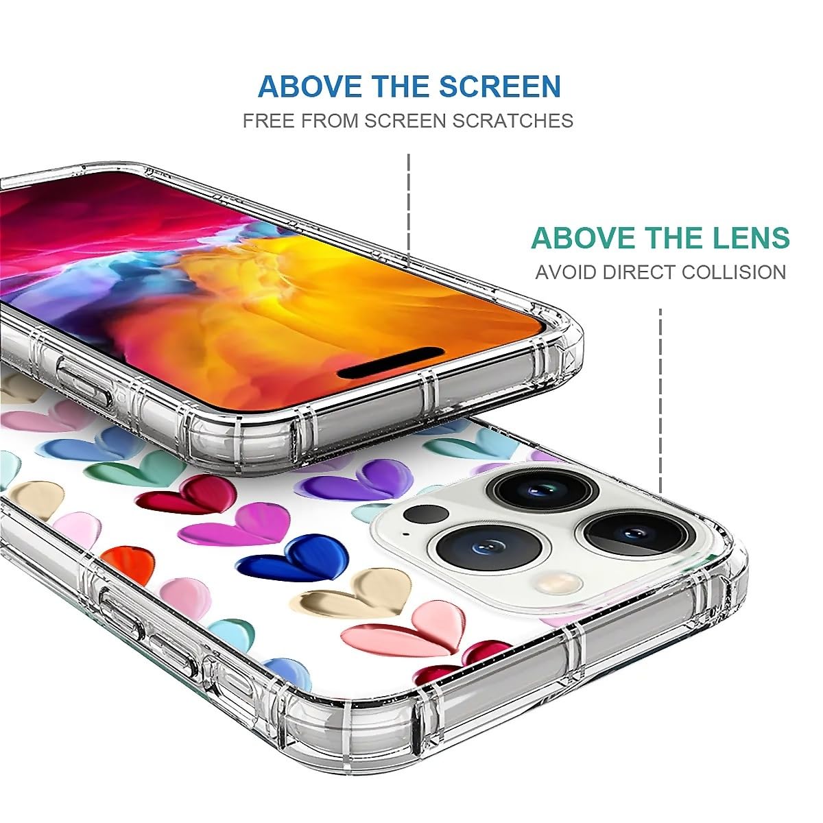 Tamefox Case Compatible With Clear Iphone 15 Pro,Oil Painted Heart Slim-Fit Shock-Resistant Raised Bezel Camera Protection Desig