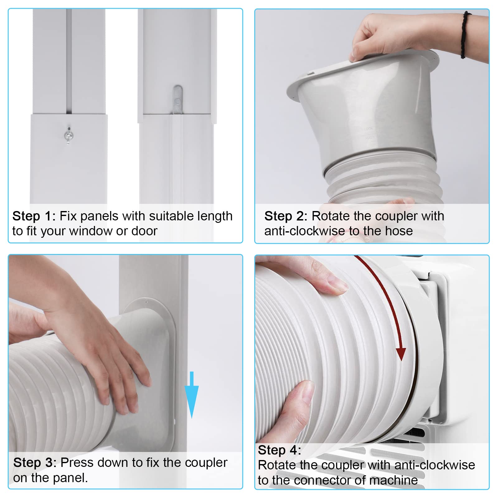 Kerykwan Portable Air Conditioner Window Vent Kit - 5.9 Exhaust Hose, Adjustable Seal Panel for Horizontal & Vertical Windows, 1 Count