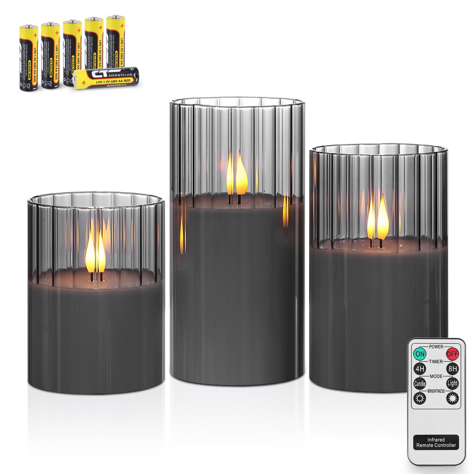 Rhytsing Gold Ribbed Glass Battery Operated Led Candles With Remote, Flameless Candle Gift Set With Timer, Warm White Light  Inc