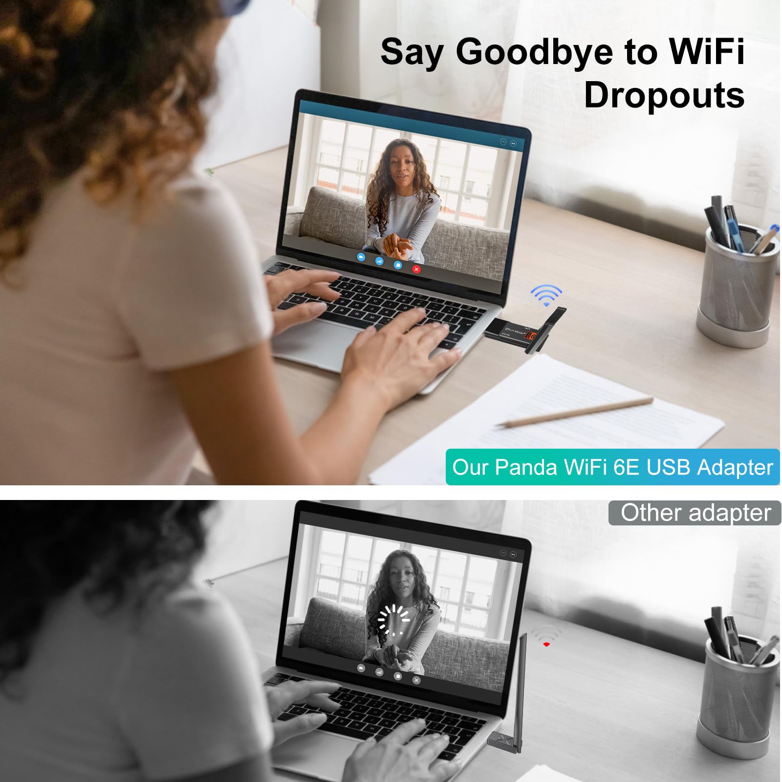Panda Wireless AXE3000 Tri Band WiFi 6E USB 3.0 Adapter Dual 5dBi Antennas PAU0F Black