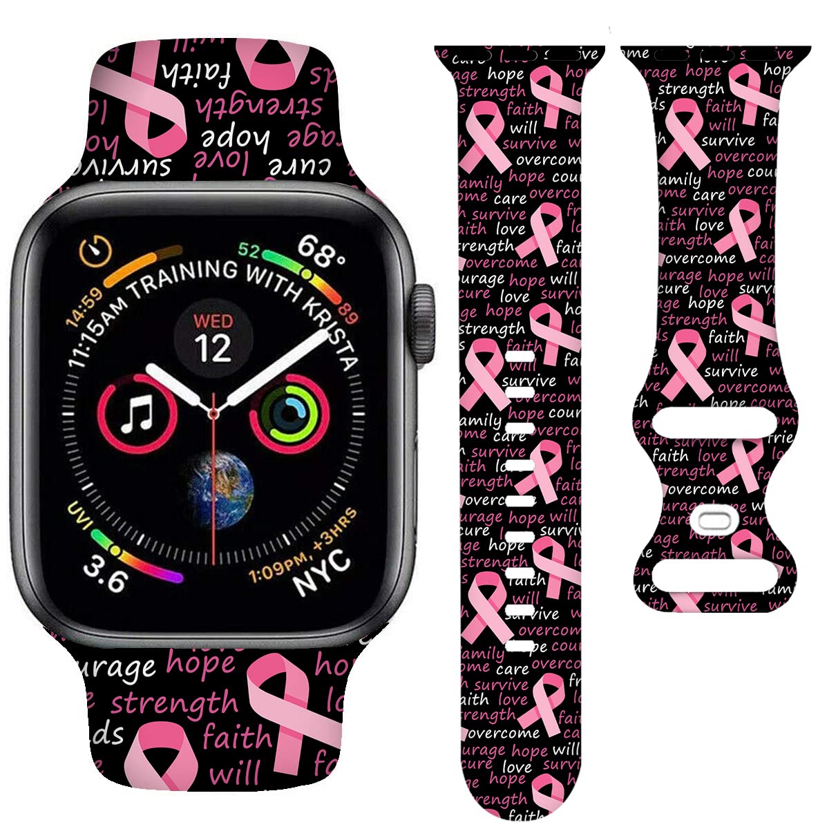 Bacdoilq Breast Cancer Awareness Smartwatch Bands Pink Ribbon Watch Band Compatible With Watch 38Mm/40Mm/41Mm Soft Silicone Stra