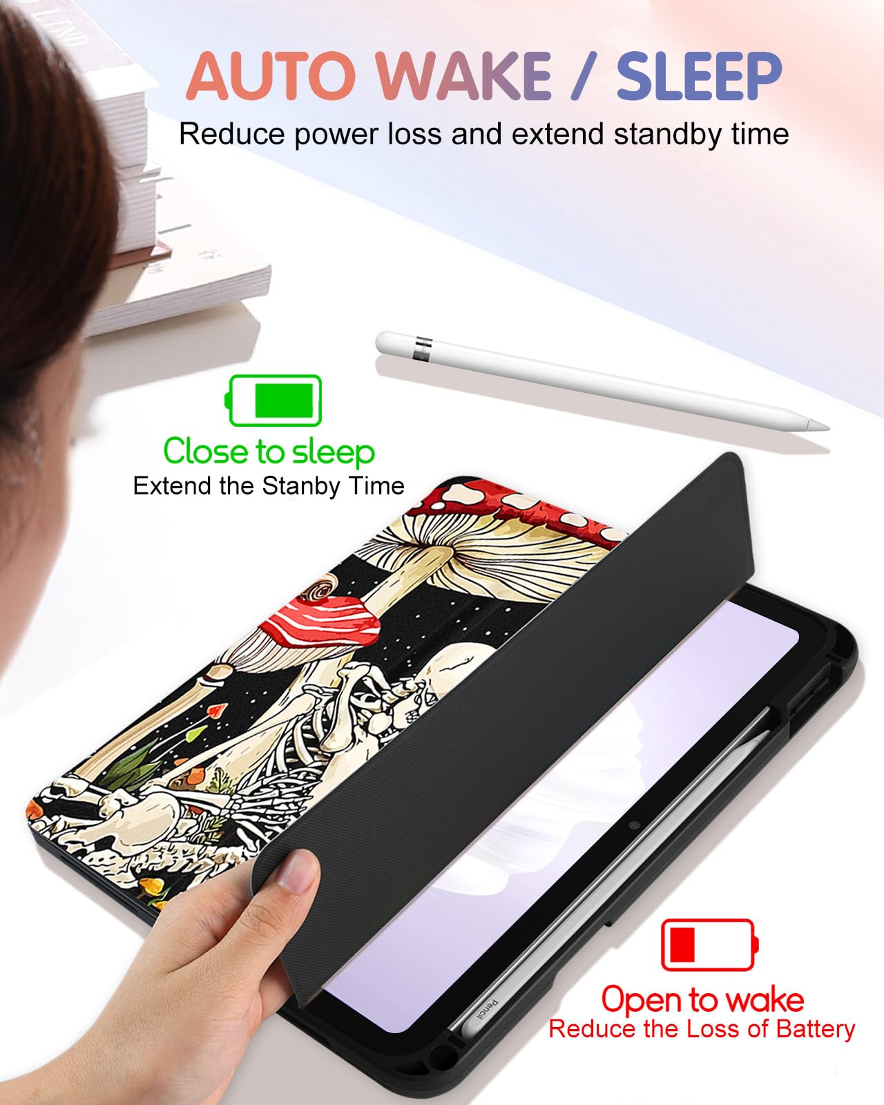 Wazzasoft For Apple Ipad 10Th Generation Case 10.9 Inch Cute Women Girls Folio Cover Eens Mushroom Design Unique Cool With Penci