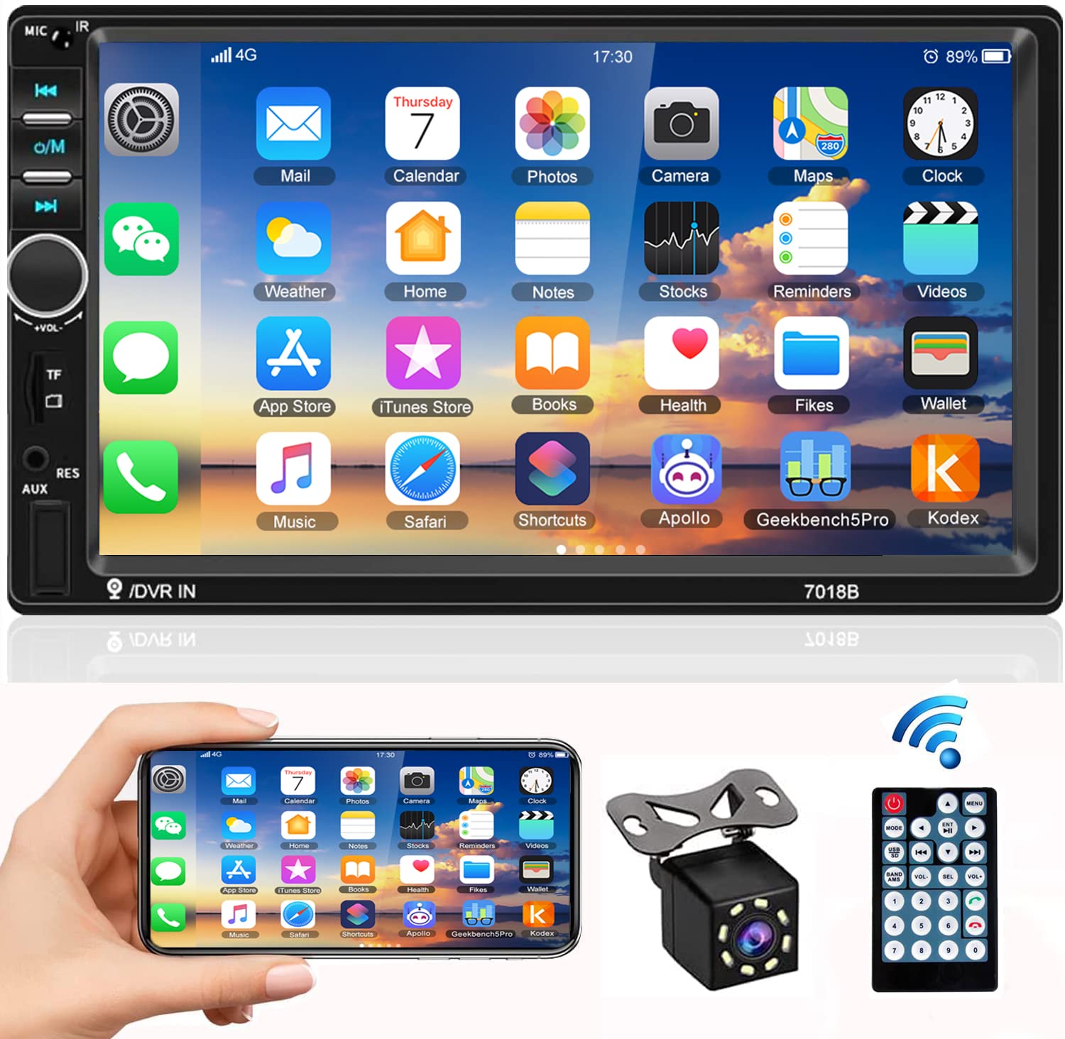 Camecho Car Radio Double Din Car Stereo 7' Lcd Touch Screen In Dash Head Unit With Bluetooth Support Mirror Link/Dvr/Usb/Fm/Sd/Mic Mp3 +Rear View Camera& Remote Control