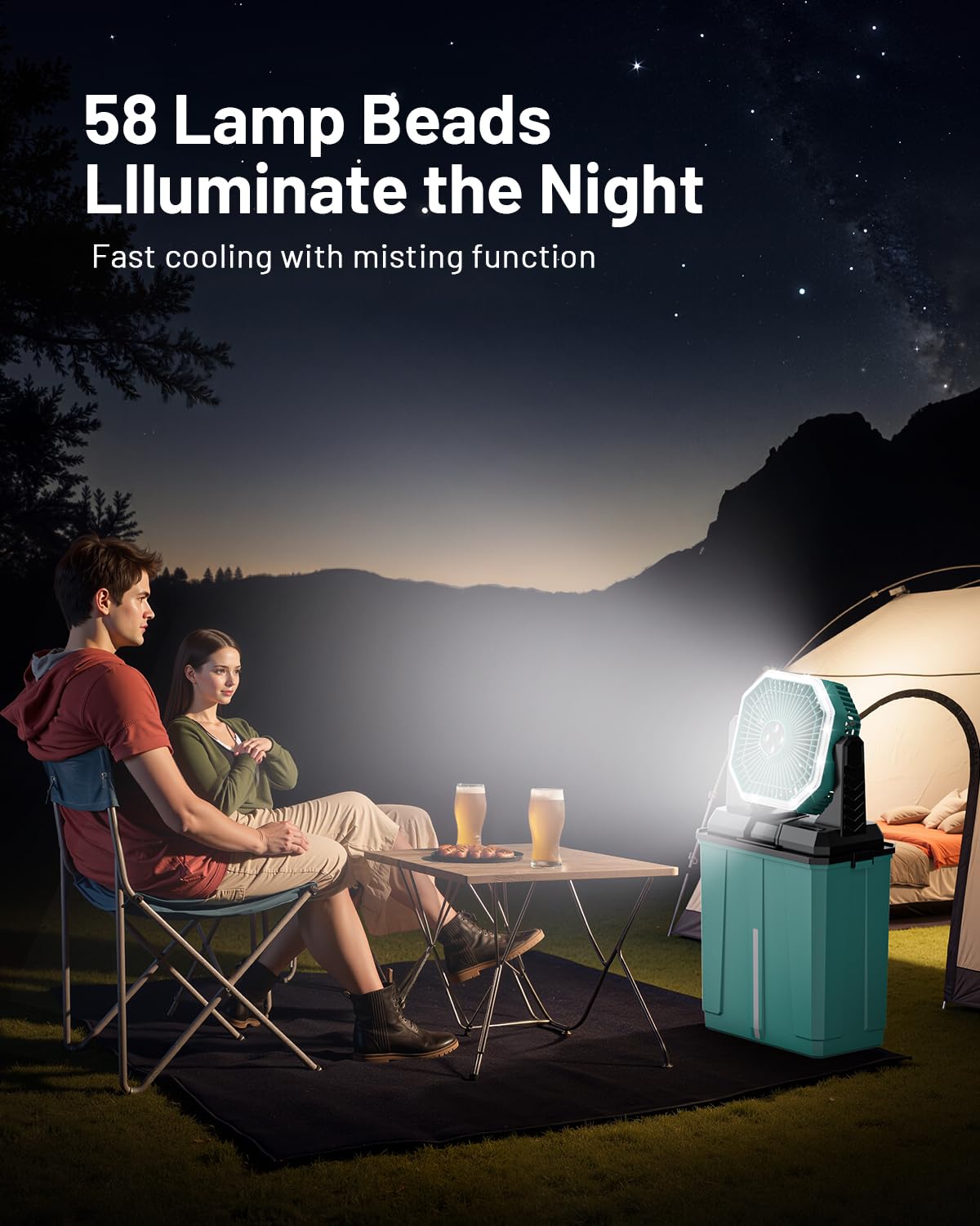 Allsion 24000Mah Rechargeable Misting Fan With 8L Water Bucket, 3-Speed Outdoor Cooling Fan With Led Lights, 120Oscillation For