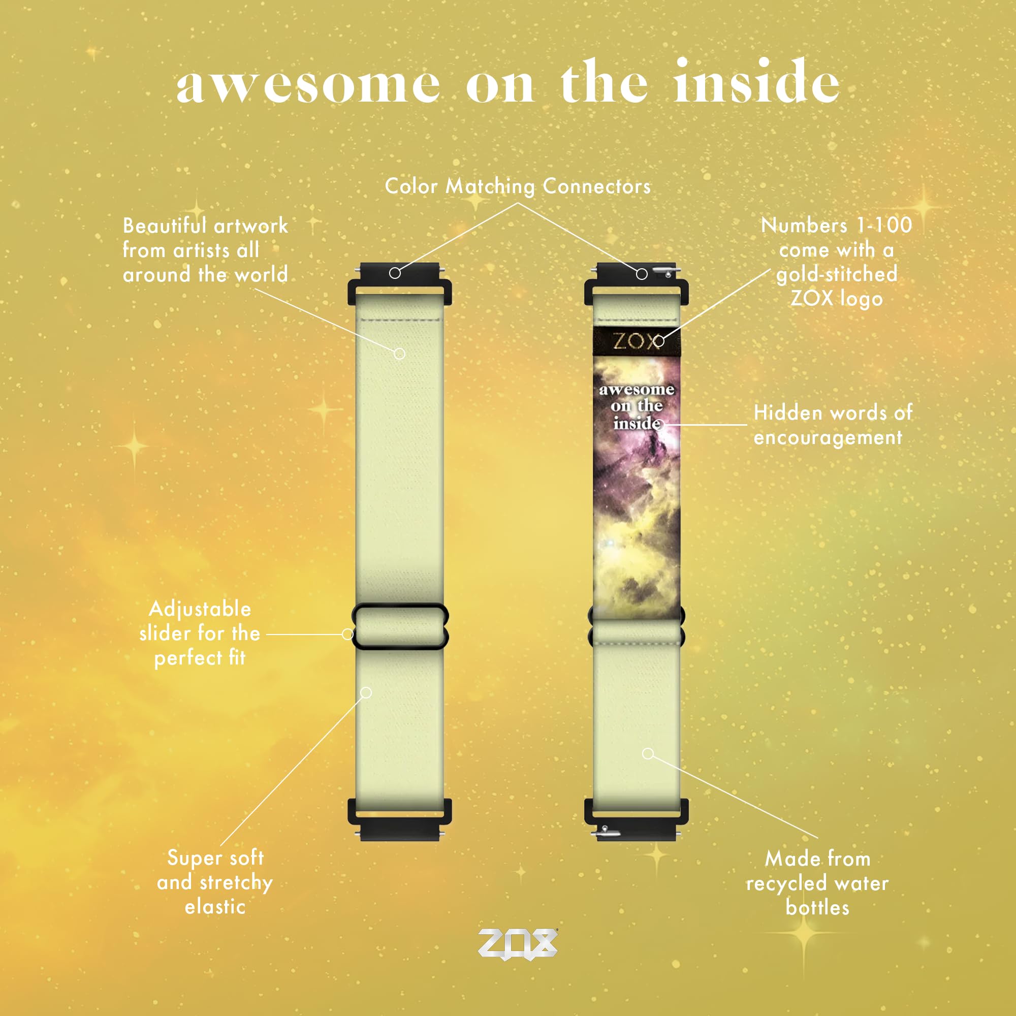 Zox Android Smart Watch Band - Lemon Lime | Soft, Adjustable Elastic Band With Motivational Affirmations And Beautiful Artwork -