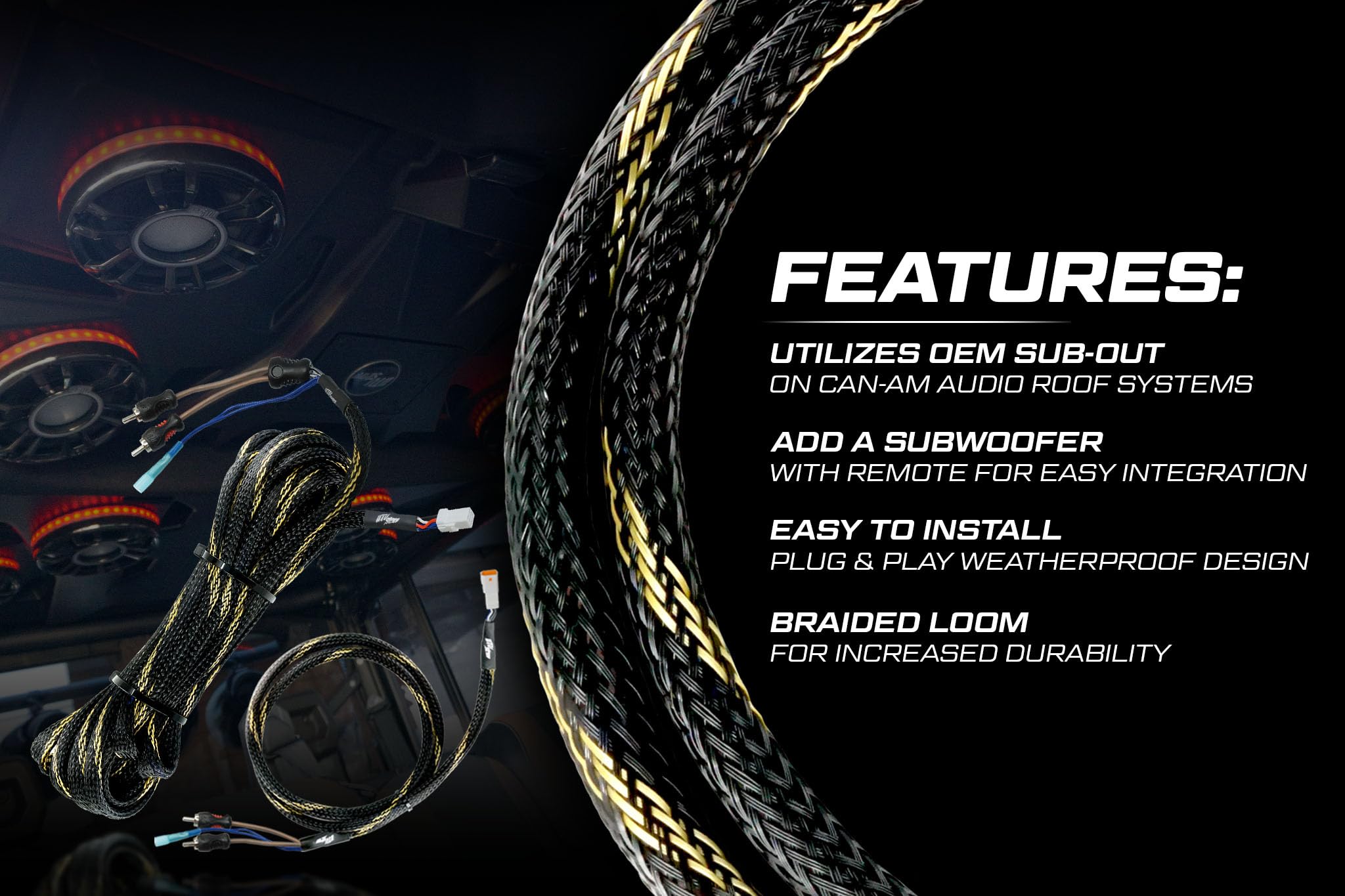 Can-Am Defender Roof Top Audio Add A Subwoofer 20 Rca Harness For Jl Audio Roof Top(Lone Star Model) - Install A Sub Right To T