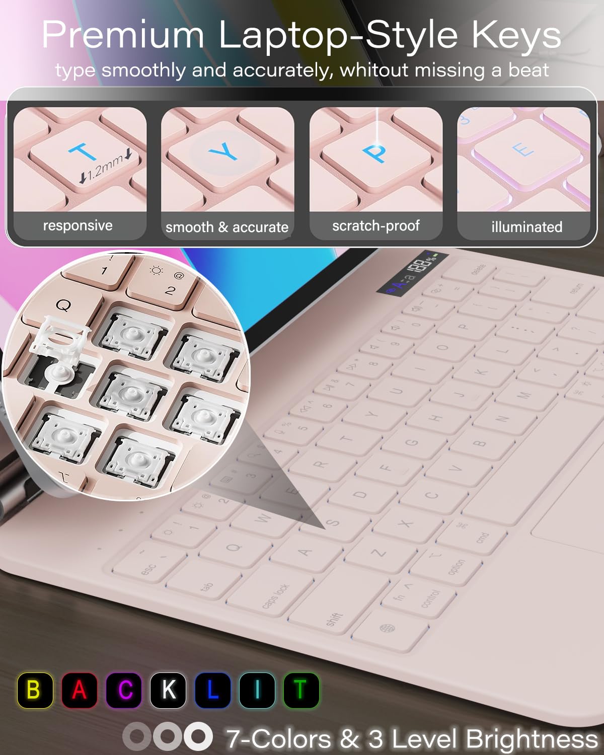 Zenlu Ipad Pro 11 Inch Case With Keyboard Pink, Magic Style Keyboard, Multi Touch Trackpad, Floating Cantilever Stand, Smart Bac