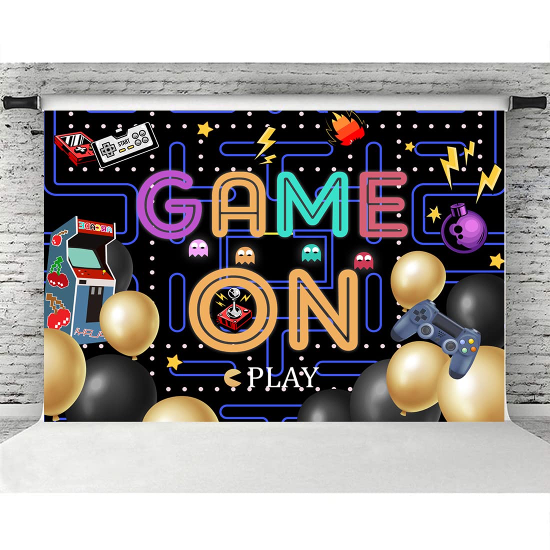 Lofaris Game On Backdrop Video Game Boys Birthday Photography Background Colorful Lights Party Supplies Kids Adults Gaming Party