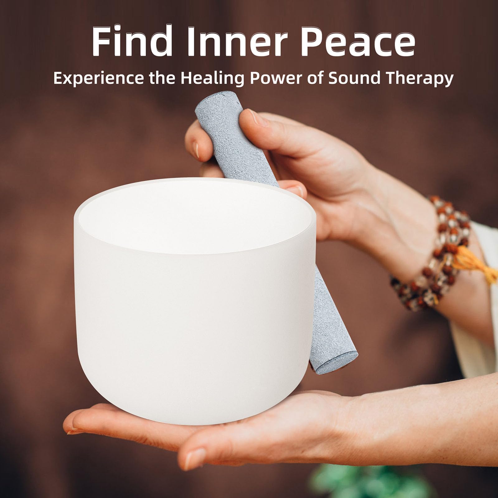 Calm Clang 8 Inch A Note 432Hz Third Eye Chakra Crystal Singing Bowl Healing Pure White With Carrying Case And Rubber Mallet Sue
