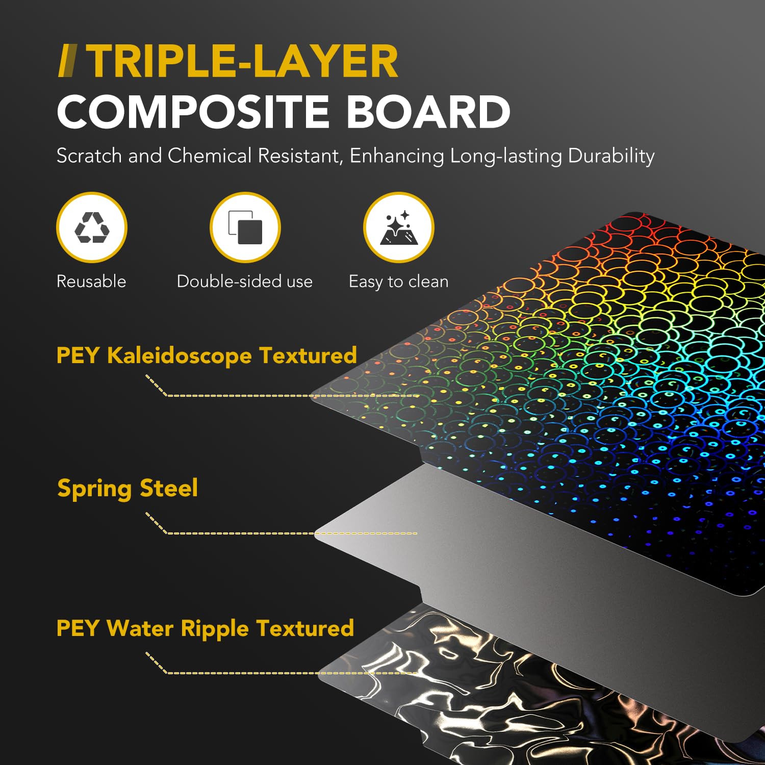 Vokelater 3D Printer Build Plate Pey Sheet For Bambu Lab X1/X1C/X1E/P1P/P1S/A1, Water Ripple + Kaleidoscope Dual Texture 257X257