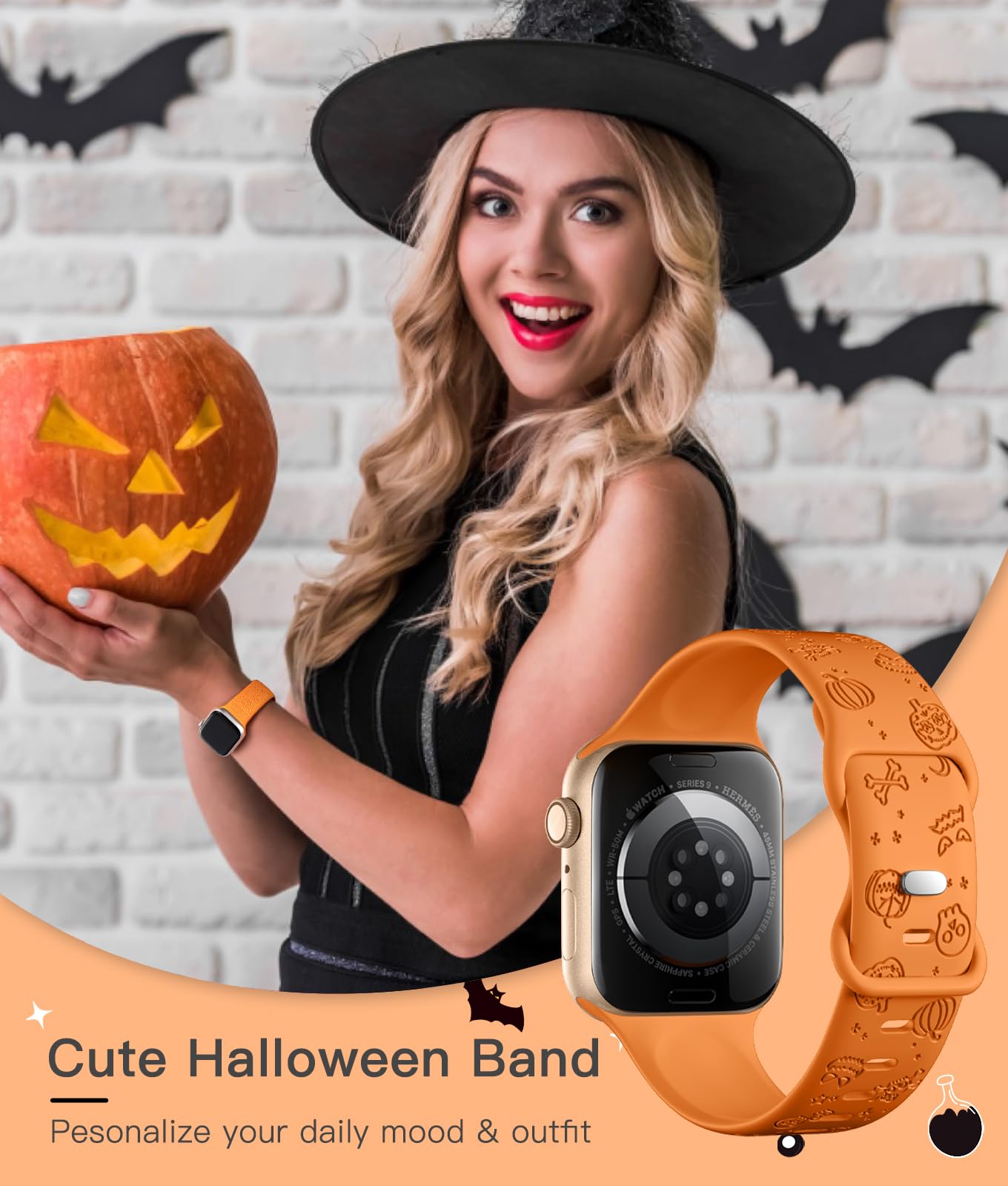 Odbeai Halloween For Apple Watch Band 40Mm 41Mm 38Mm 42Mm 44Mm 45Mm 49Mm For Women Girl, Cute Engrave Holiday Festival Soft Sili