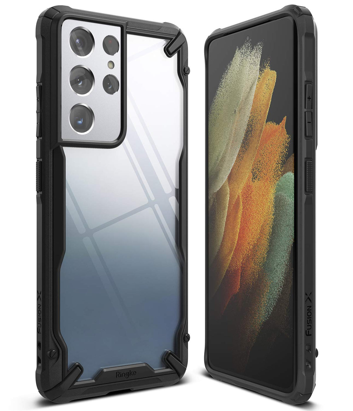 Ringke Fusion X Compatible With Samsung Galaxy S21 Ultra Case, Shockproof Mil Grade Rugged Protective Phone Cover   Black