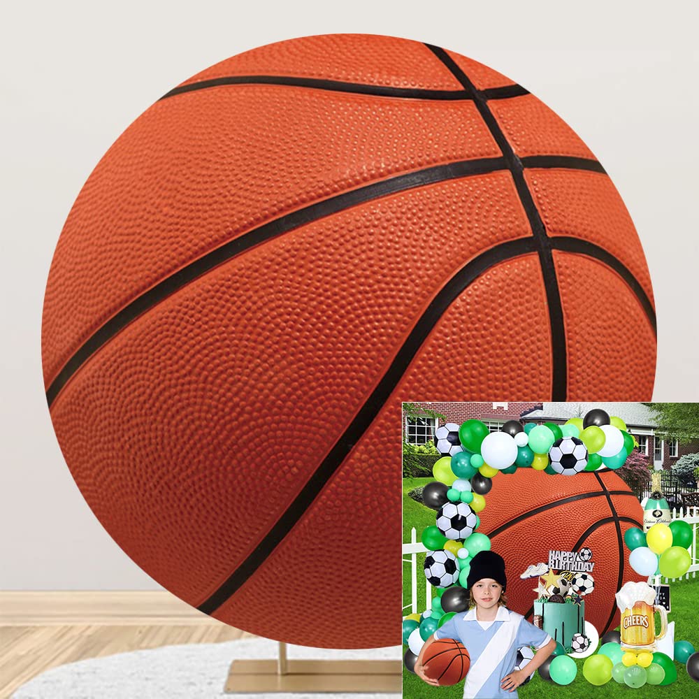 Dorcev Diameter 6.5Ft Brown Basketball Photo Round Backdrop Cover Physical Exercise For Kids Boys Man Birthday Party Circle Phot