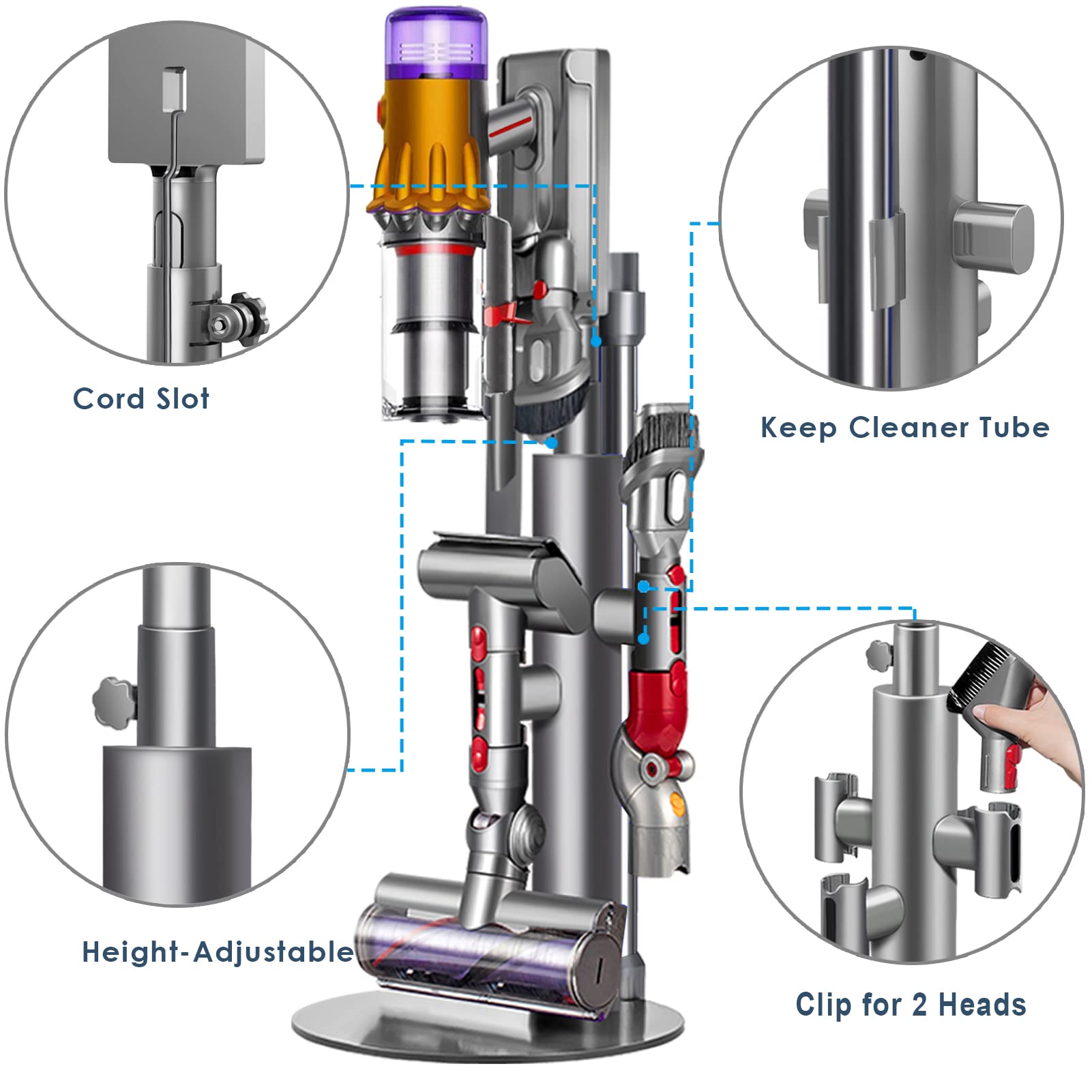 Lasvea Height Adjustable Vacuum Stand For Dyson V15, V12,V11, V10,V8,V7   Aluminum Tube Vacuum Rack Organizer, 7.9 Lbs Steel Bas