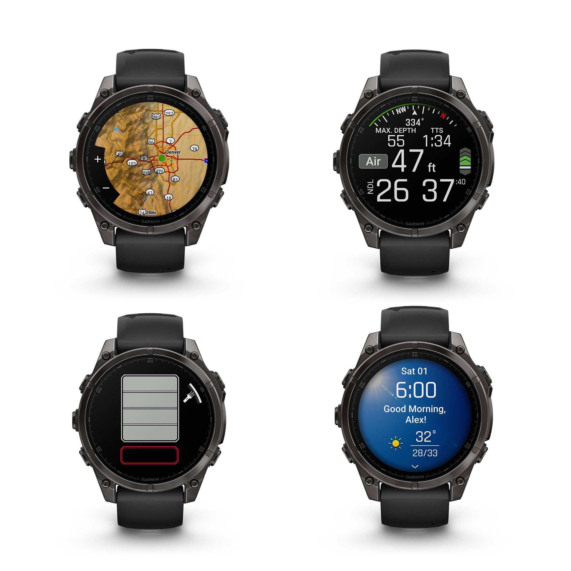 Garmin Fenix 8 47Mm Amoled Sapphire Premium Multisport Gps Smartwatch Carbon Gray Dlc Titanium With Black Gray Silicone Band, Bu