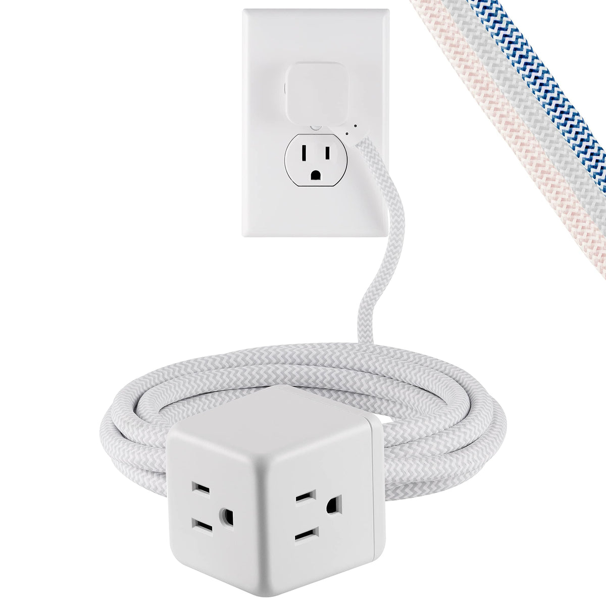 Cordinate Cube Extension Cord, 5 Ft, 3 Outlet Flat Plug Extension Cord, Cube Extension Cord With Multiple Outlets, 3 Prong Cube