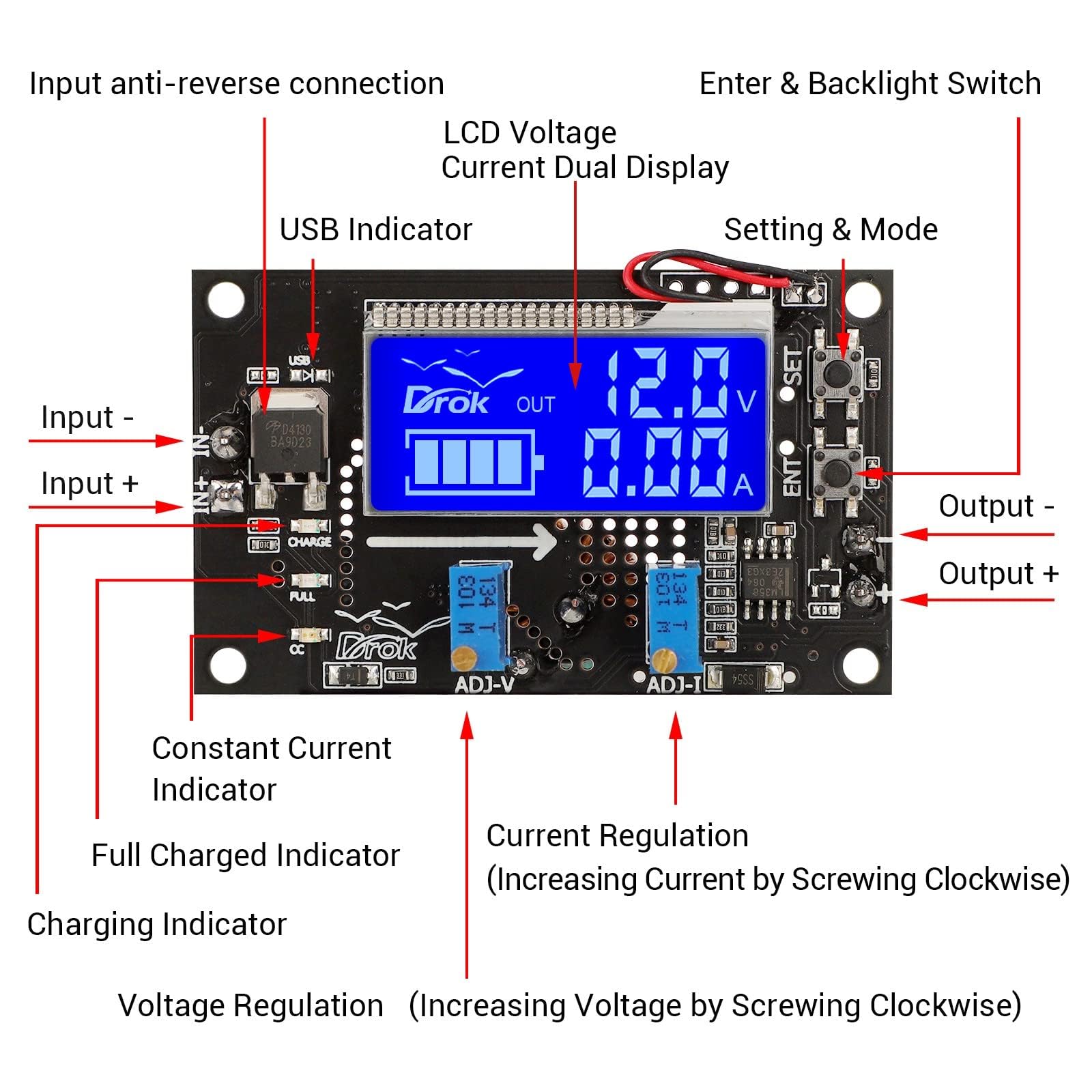 Drok Voltage Boost Converter 2Pcs, 12V To 24V Dc Step Up Converter, Adjustable Voltage Regulator 6 30V To 7 32V 5A, Power Supply