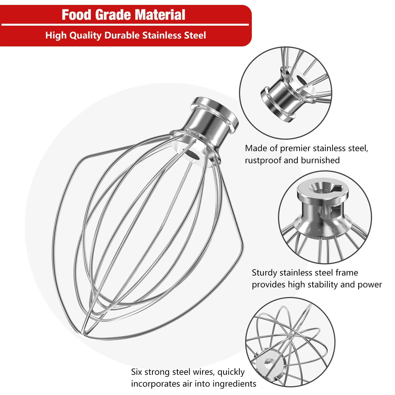 Kn256 Stainless Steel 6 Wire Whip Attachment For Kitchenaid Bowl Lift Mixer 6 Quart Bowl, Stainless Steel Whisk Replacement For