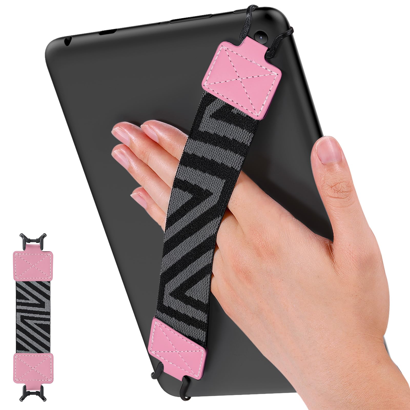 MoKo Security Hand Strap for 9 11 Inch Tablet, iPad/iPad Pro/iPad Air/Kindle Fire HD/Samsung, High Elasticity Versatile Hand Strap Lightweight Finger Grip Holder, Pink
