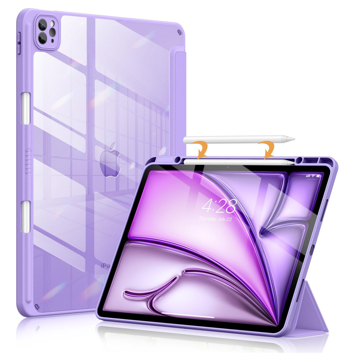 Soke Case For Ipad Air 13 M2 2024/Pro 12.9 (6Th/5Th/4Th Generation, 2022/2021/2020)   Pencil Holder+Auto Sleep/Wake+Camera Protection, Shockproof Back Cover For Ipad Pro 12.9 Inch,Clove Purple