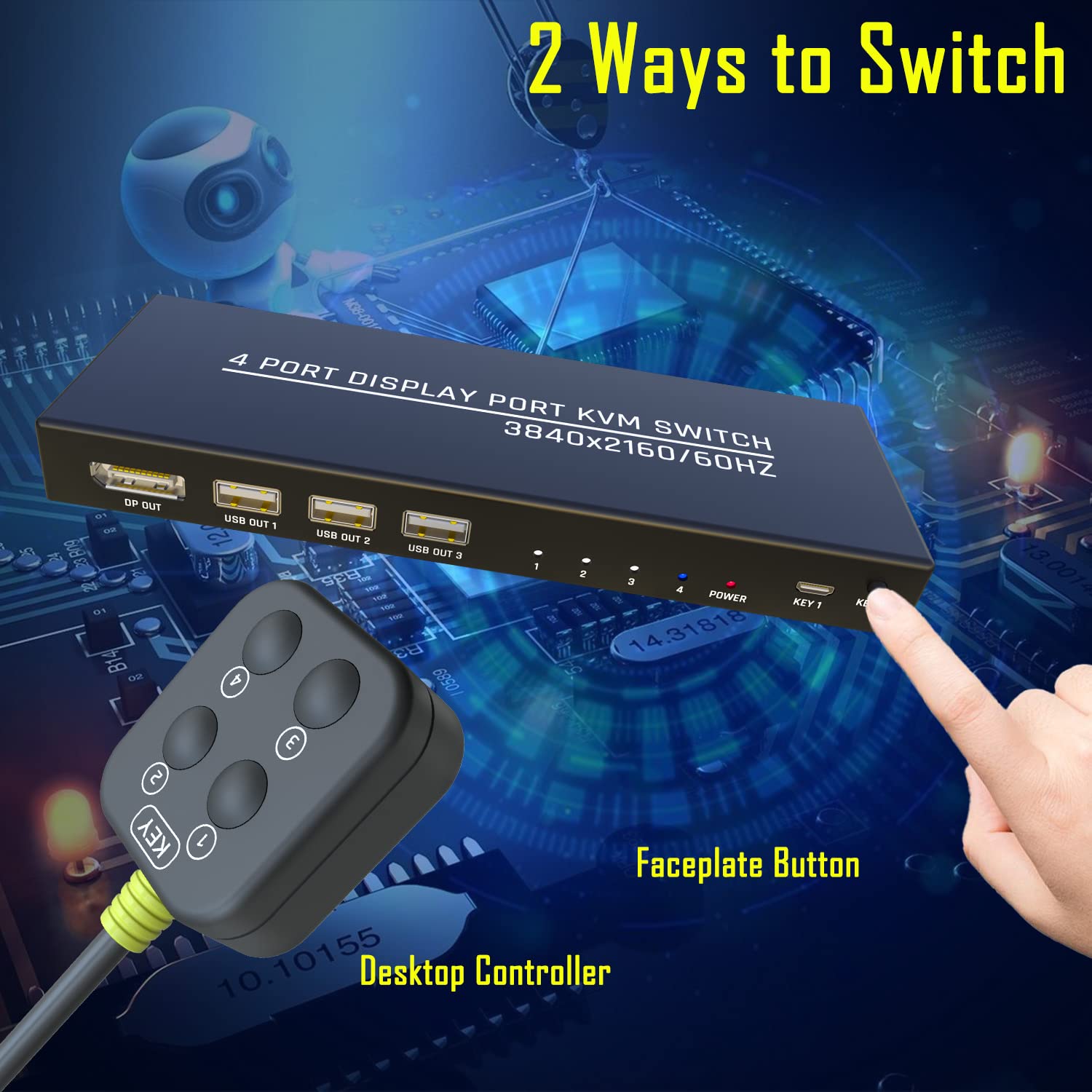 Diamondtiger Kvm Switch 4 Computers   Kvm Switch Displayport, One Monitor Switch To Share Mouse, Keyboard, Printer, Usb 2.0 Devi
