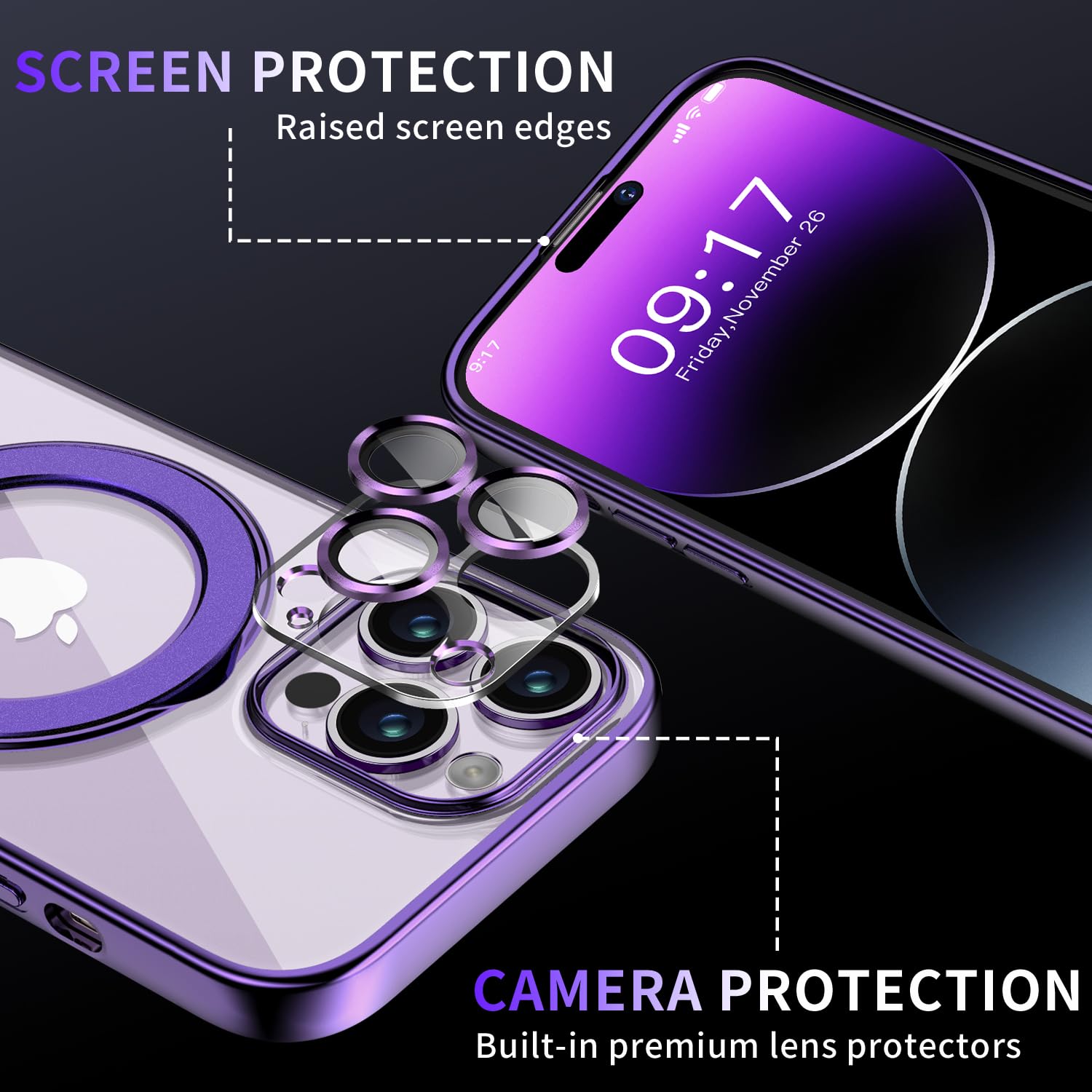 Magnetic For Iphone 14 Pro Case With Invisible Stand[Compatible With Magsafe][Full Camera Lens Protector][Military Drop Protecti