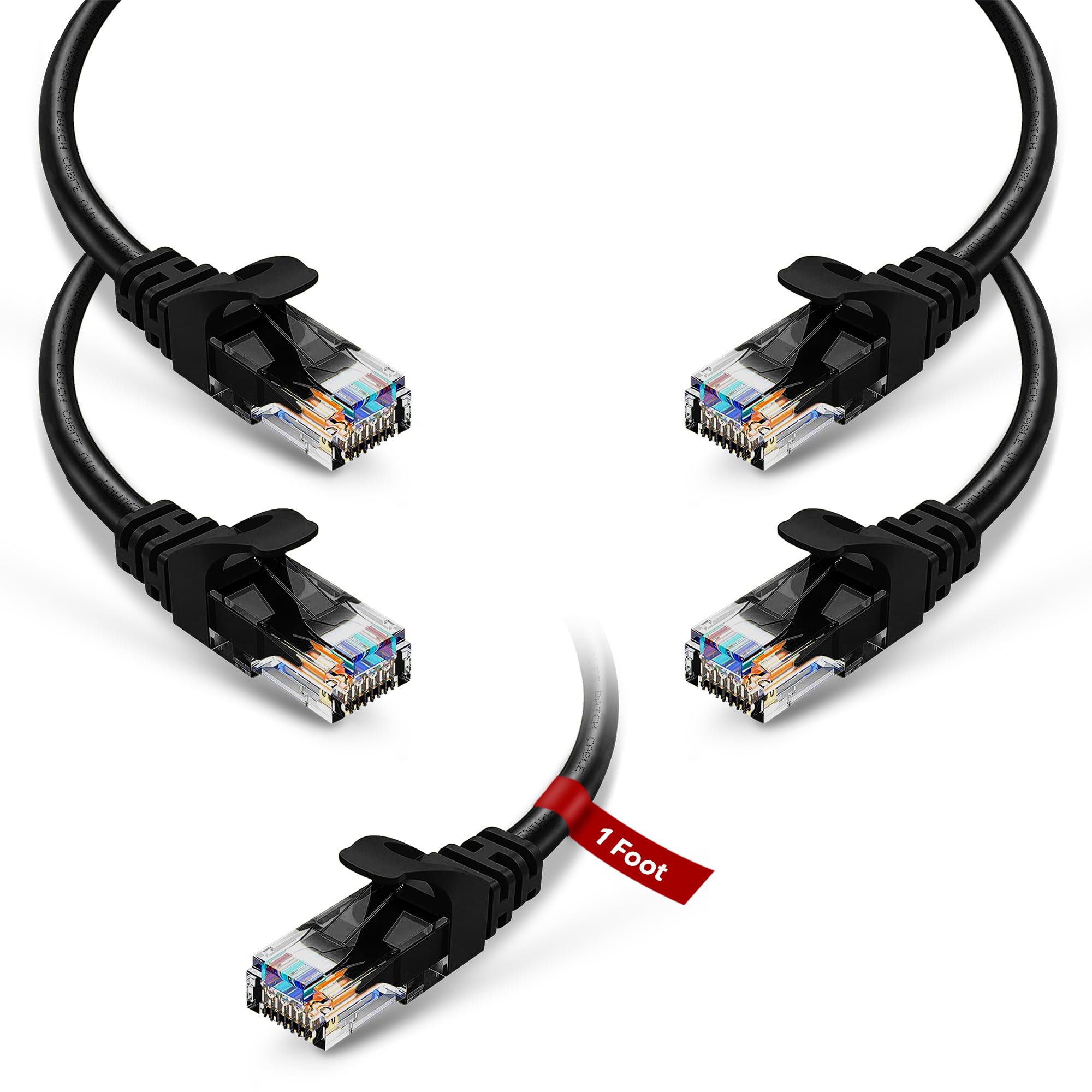 Newyork Cables Cat6 Ethernet Patch Cable 1Ft (5 Pack), Snagless Cat6 Patch Cables For Data Centers, 10Gbps, 550Mhz Ethernet Cord, Bare Copper Network Patch Cables For Home And Enterprise  Black