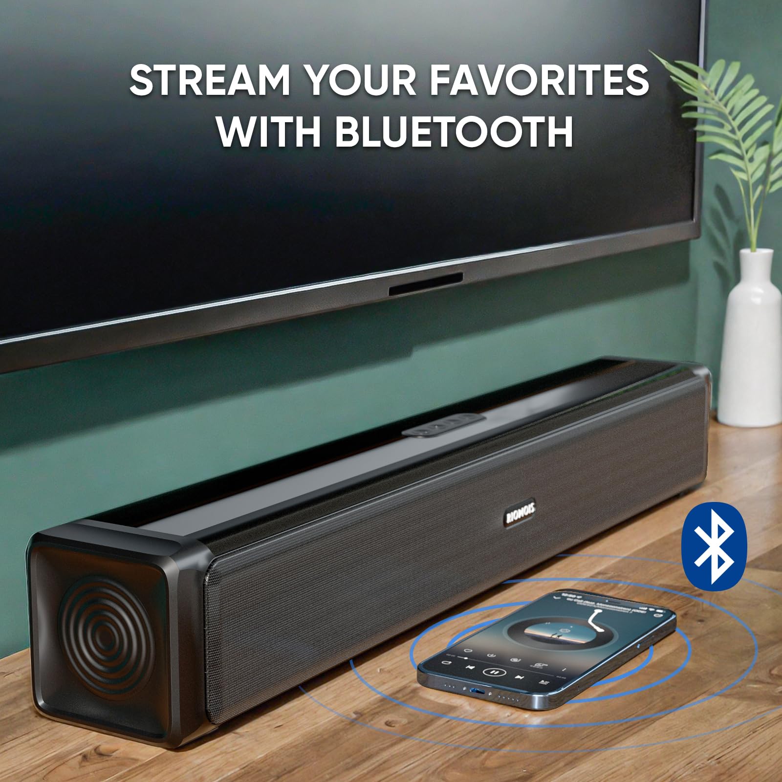 Riowois Sound Bars For Smart Tv, 20 Inches Home Audio Soundbar Speakers, 40W Bluetooth Surround Sound System With Hdmi Arc/Aux/O