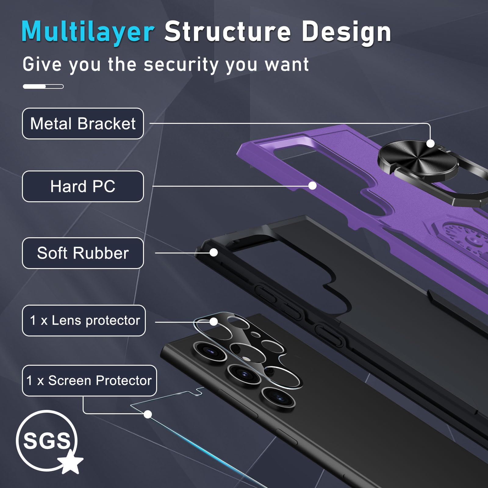 Janmitta Compatible With Samsung Galaxy S24 Ultra Case With Screen Protector[2 Pack],Heavy Duty Shockproof Full Body Phone Cover