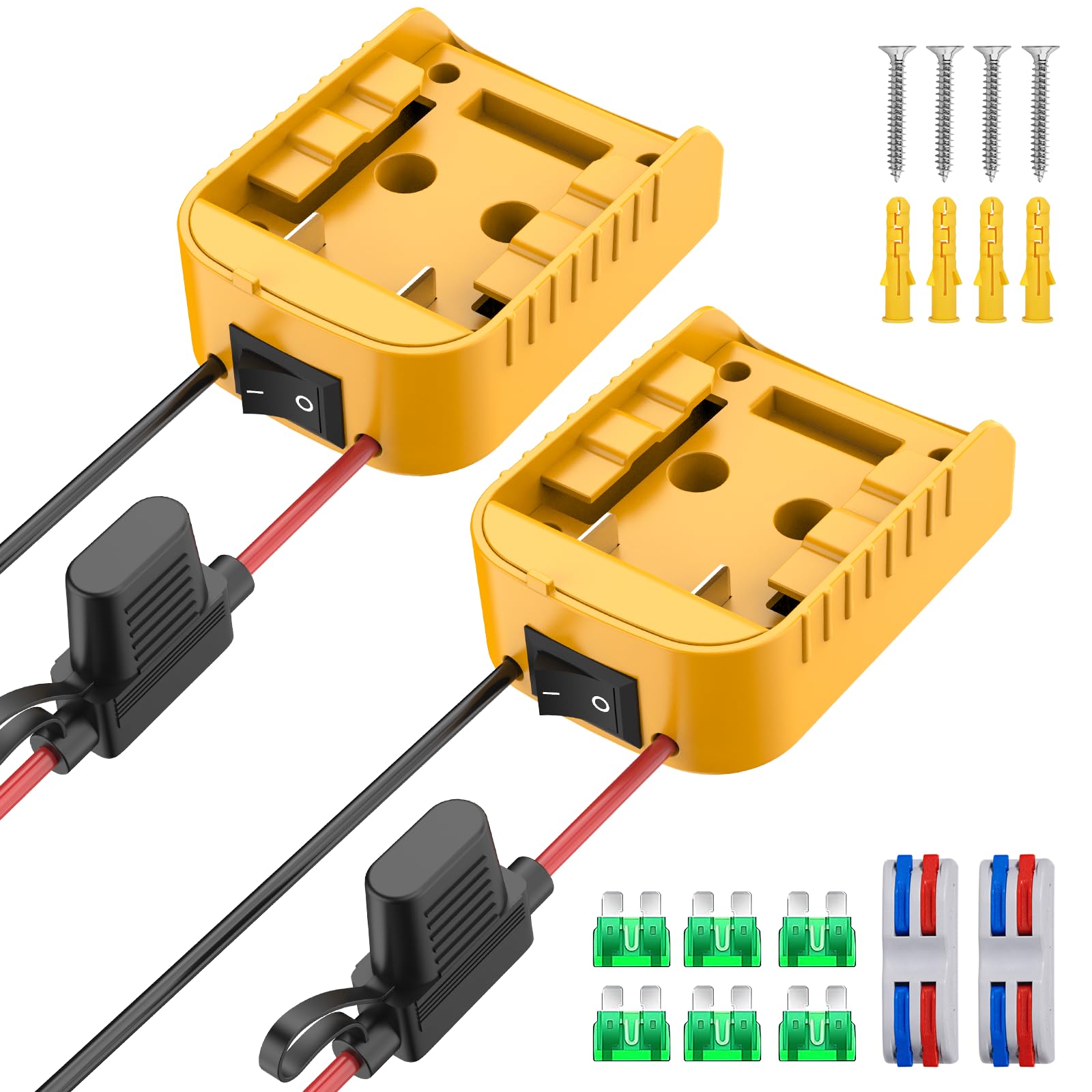 2 Packs Power Wheel Adapter Compatible With Dewalt 20V Battery, Converter Kit With Switch & Fuse & Wire Terminals & 12 Awg Wire