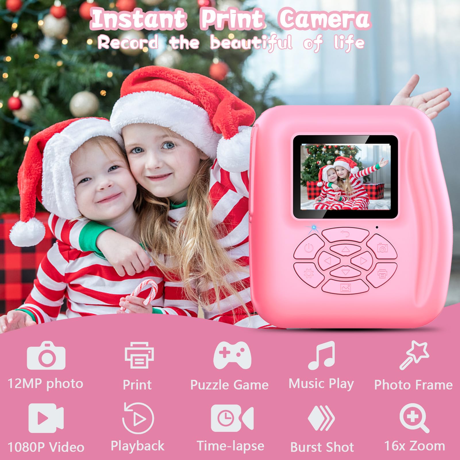 Kids Camera Instant Print Christmas Birthday Gifts For 3 4 5 6 7 8 9 Year Old Girls Boys,Digital Camera For Toddler,Toys For Kid