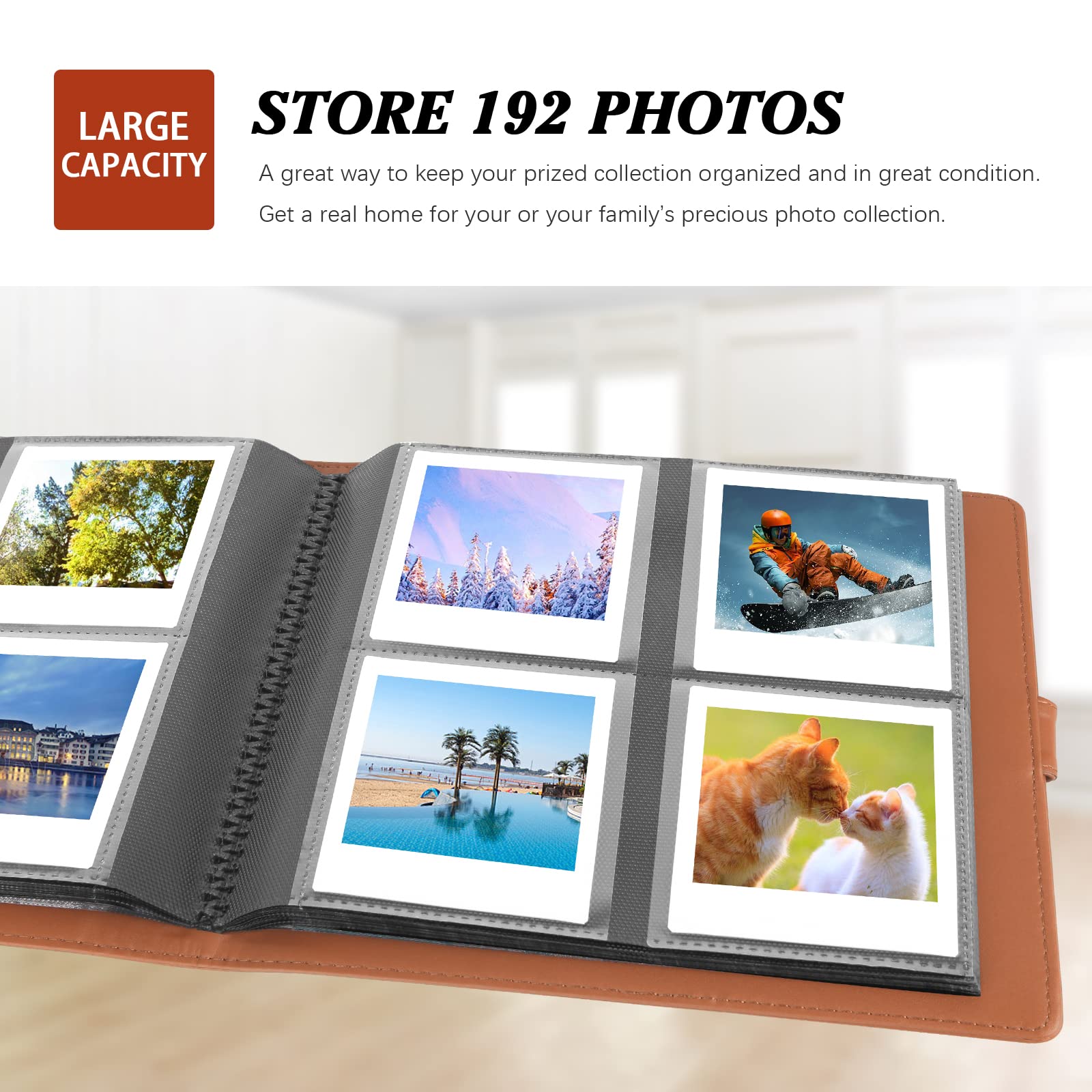288 Pockets Photo Album For Fujifilm Instax Square Sq1/Sq6/Sq10/Sq20 Camera, Kodak Mini 3 Square,Mini Shot 3 Square, Mini Shot 3 Square Printer, Album For Instax Square Photo, Kodak 3X3' Photo (Brown)
