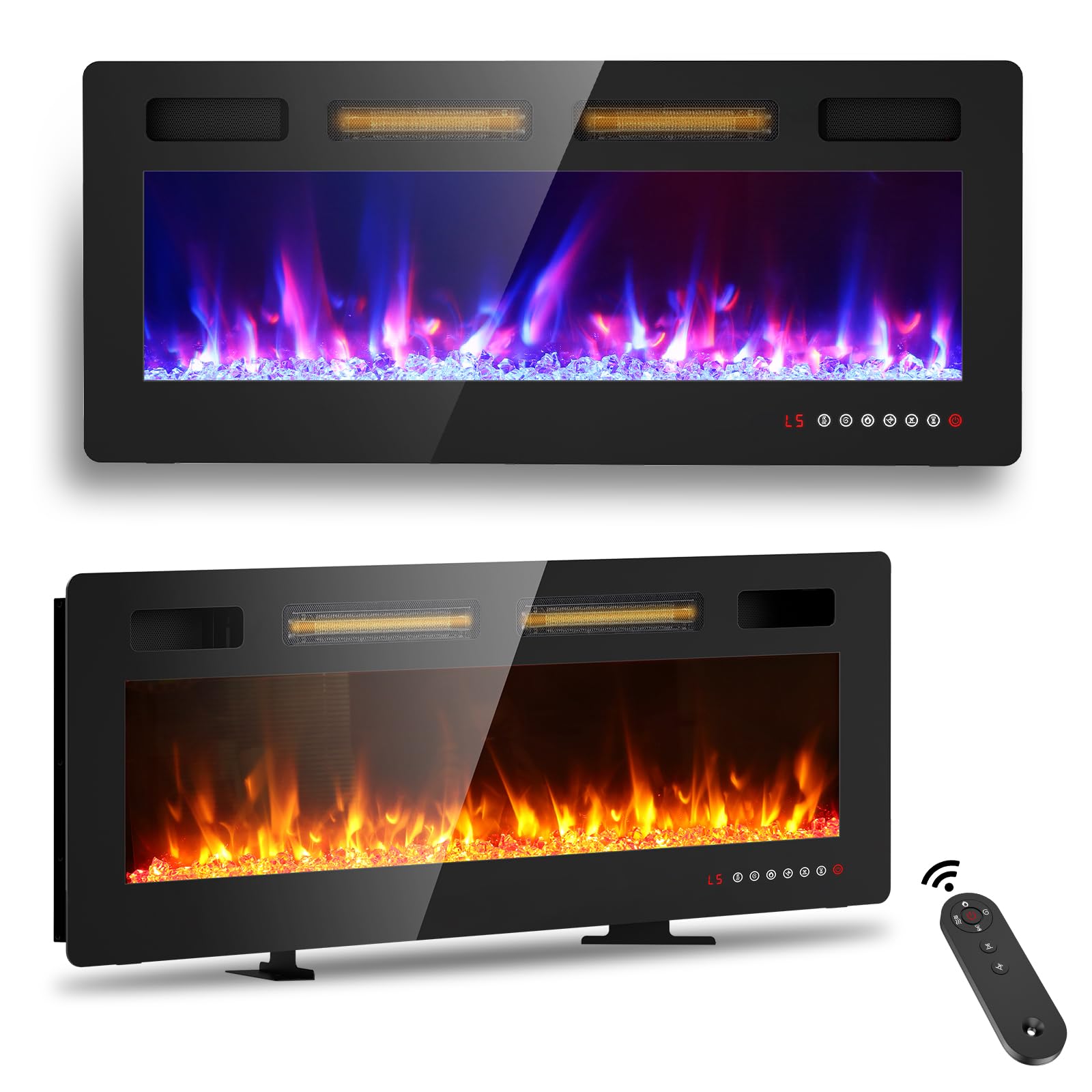 Breezeheat 42 Inch Electric Fireplace Wall Mounted/Freestanding Ultra Thin Fireplace Inserts For Living Room With Double Heat Ve