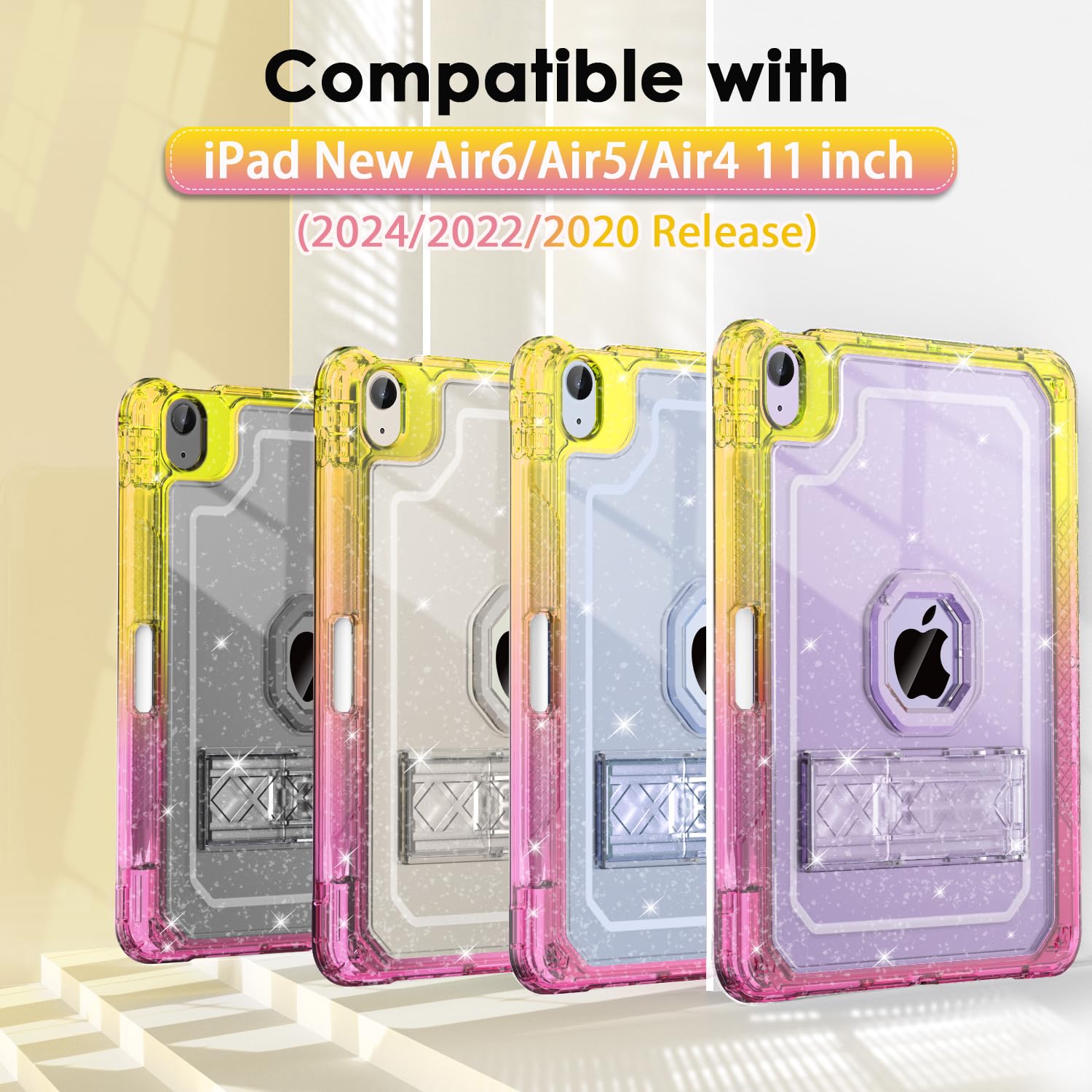 Zonefoker For Ipad Air 11 Inch Case 6Th/5Th/4Th Generation M2 11 Inch 2024/2022/2020 Case, Glitter Slim Cover For Kids With Penc