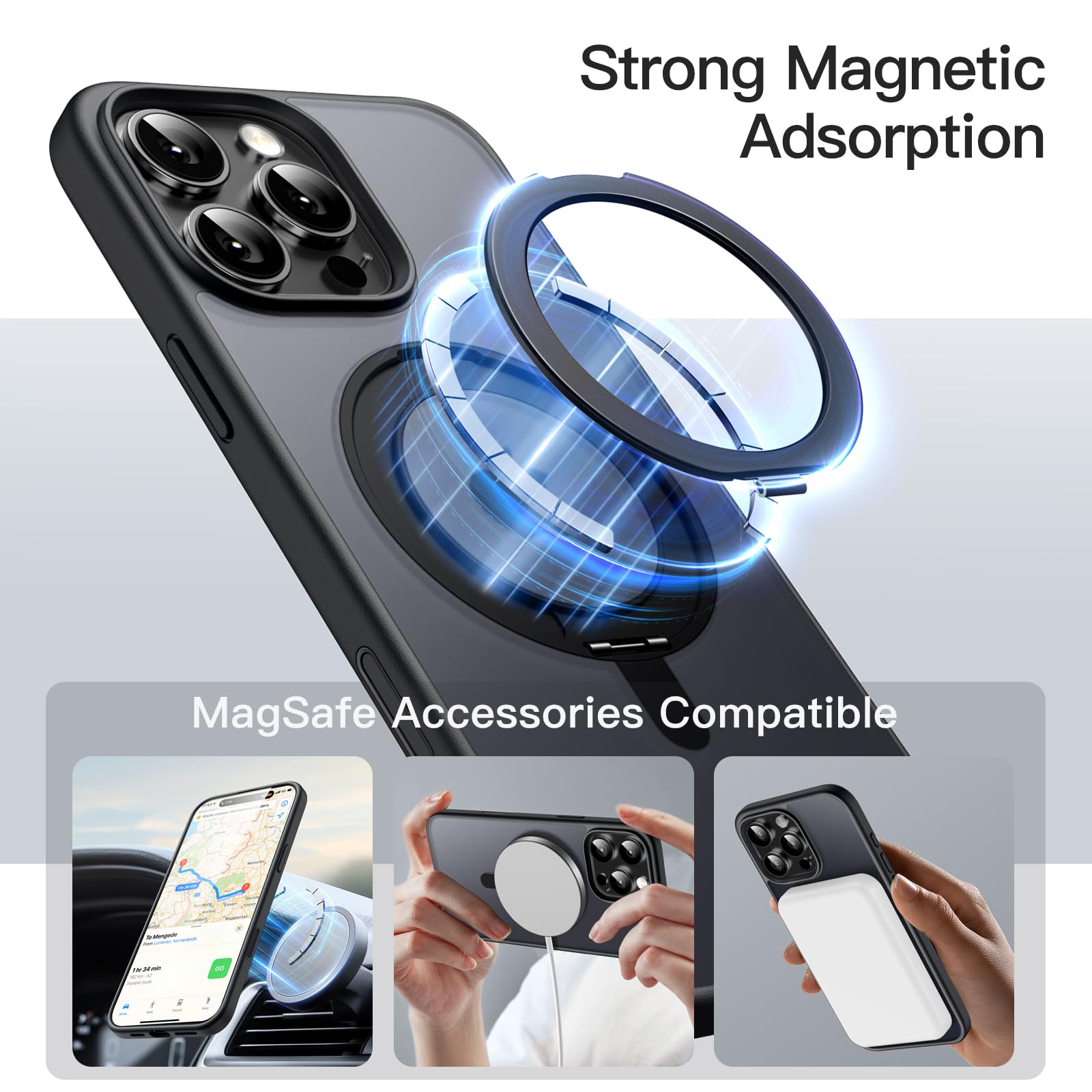 Jetech 360 Degree Rotatable Ring Case For Iphone 16 Pro 6.3-Inch With Camera Control Button, Compatible With Magsafe, Slim Shock
