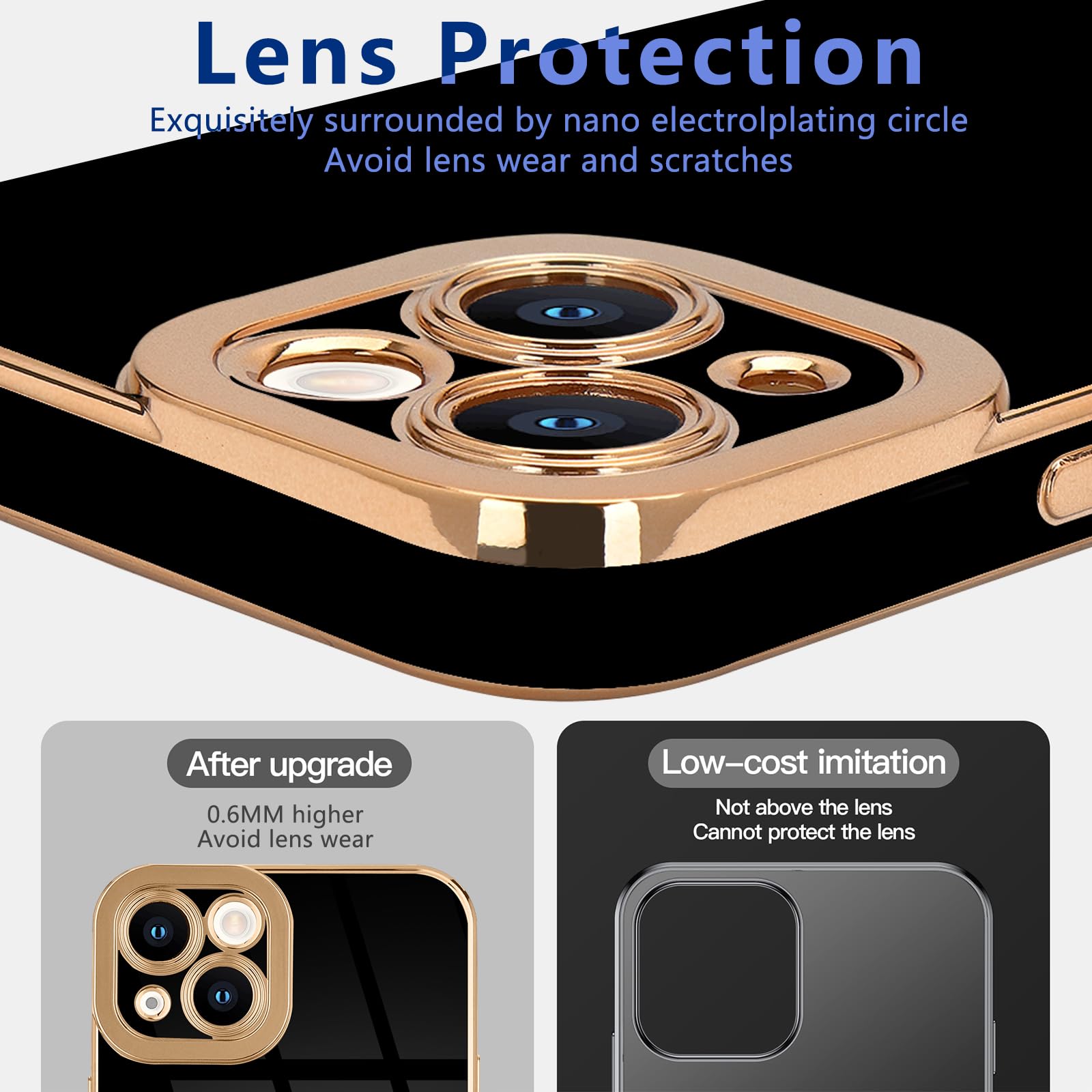 Lafunda Compatible With Iphone 13 Case, Luxury Plating Cases For Women Girls Cute Electroplated Golden Edge Shockproof Tpu Bumpe