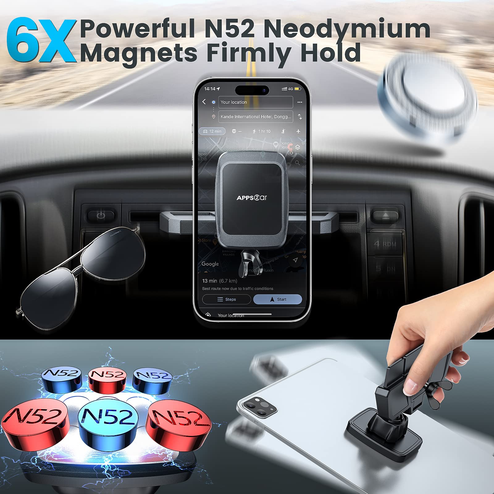 Apps2Car Magnetic Cd Phone Holder For Car, Anti Shake Magnet Cd Slot Phone Mount, Car Truck Accessories, Compatible With Iphone,