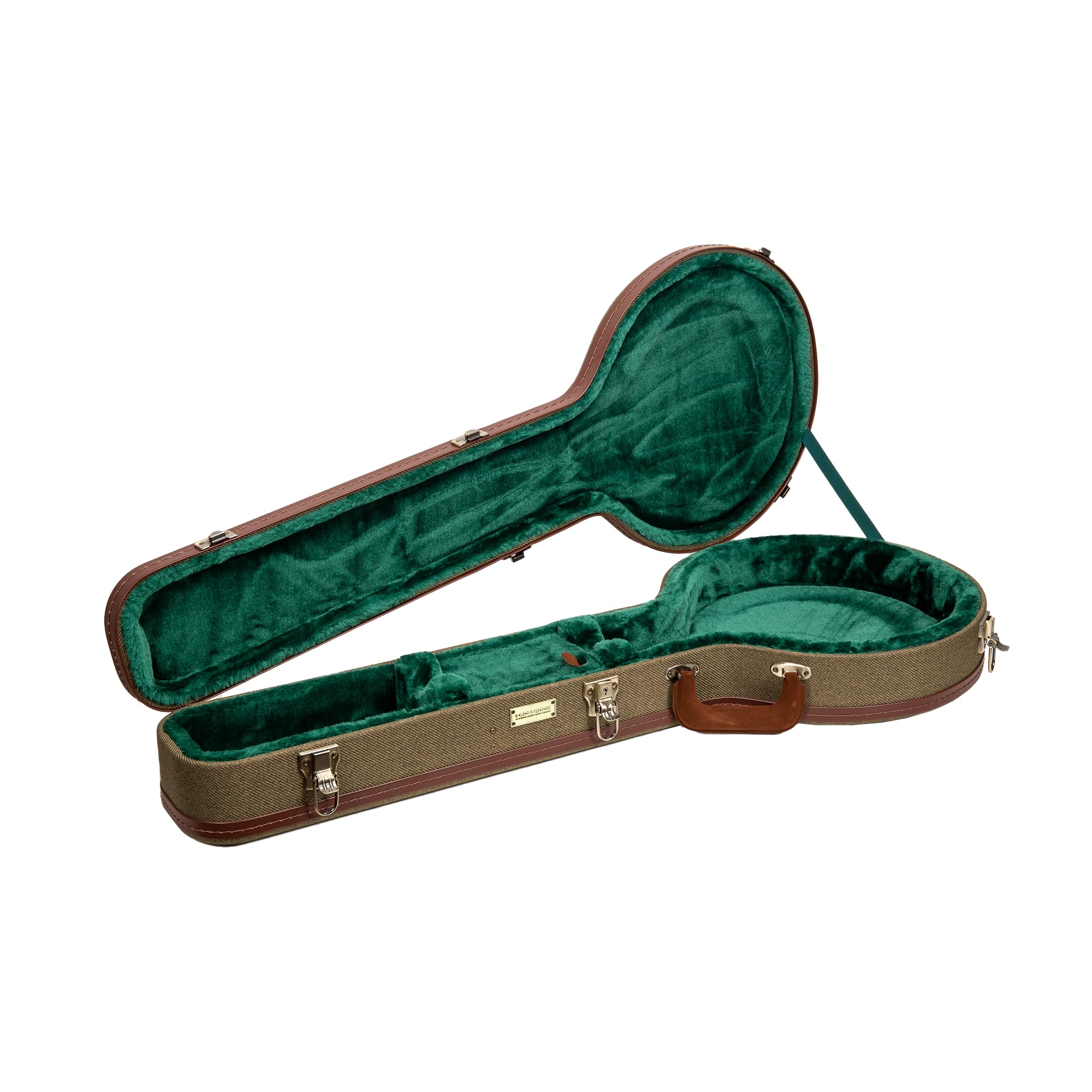 Crossrock Master Series Openback Banjo Case | Olive Green Tweed Exterior, Re-Engineered Wooden Shell, Leather Handle & Forest Gr